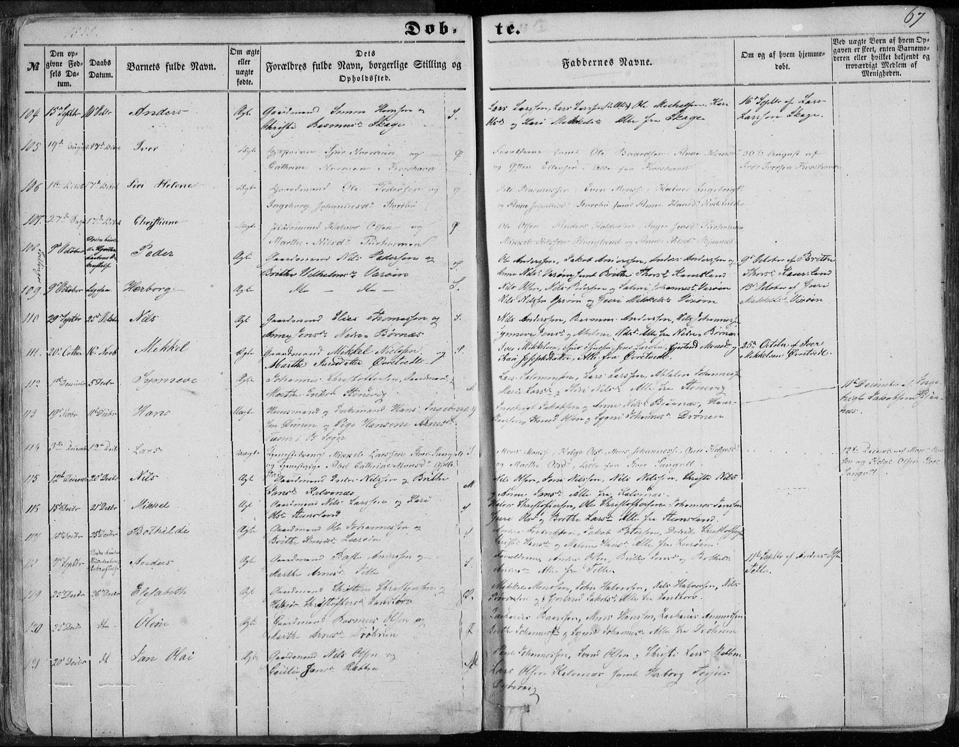Sund sokneprestembete, AV/SAB-A-99930: Ministerialbok nr. A 14, 1850-1866, s. 67
