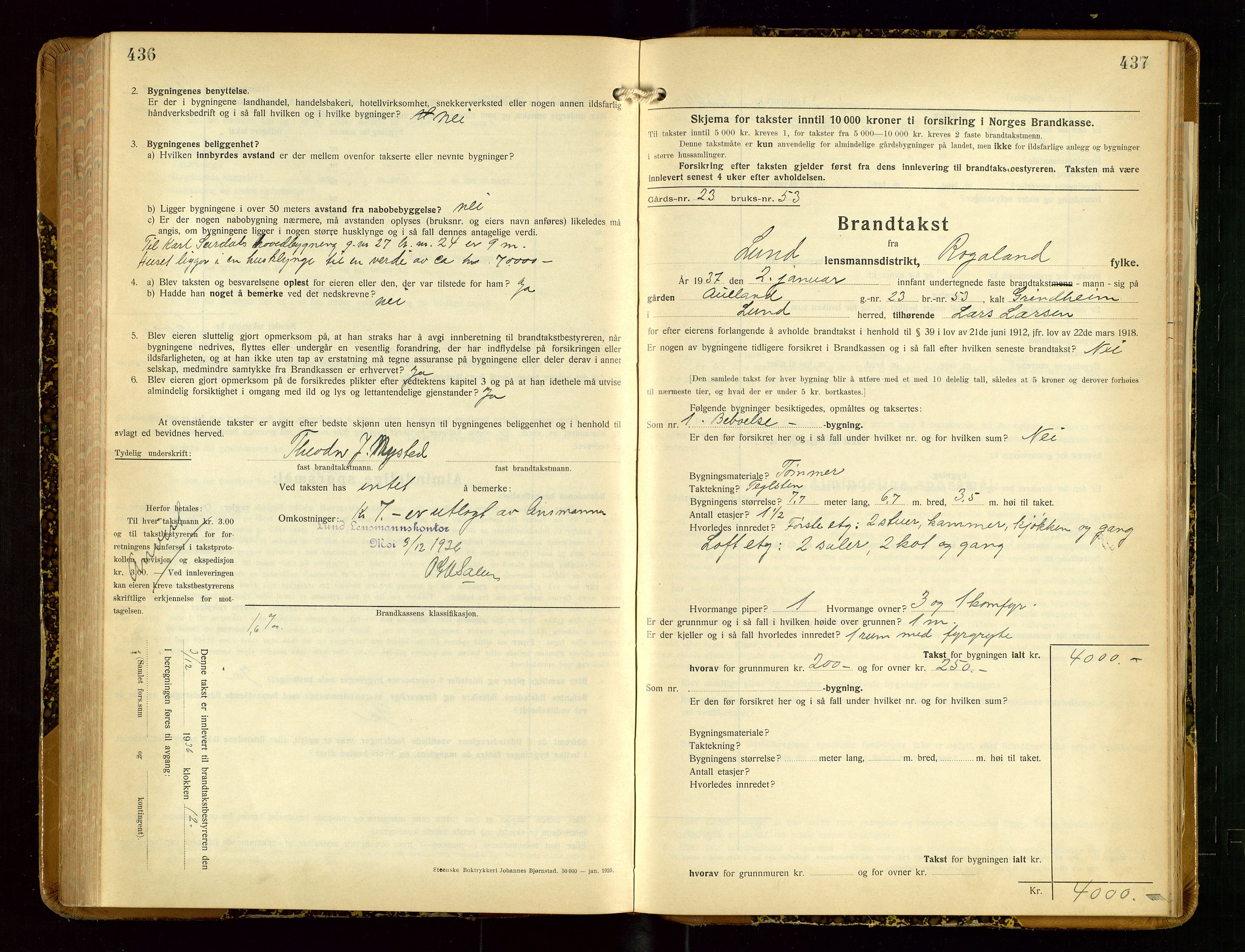 Lund lensmannskontor, AV/SAST-A-100303/Gob/L0005: "Brandtakstprotokoll", 1929-1938, s. 436-437