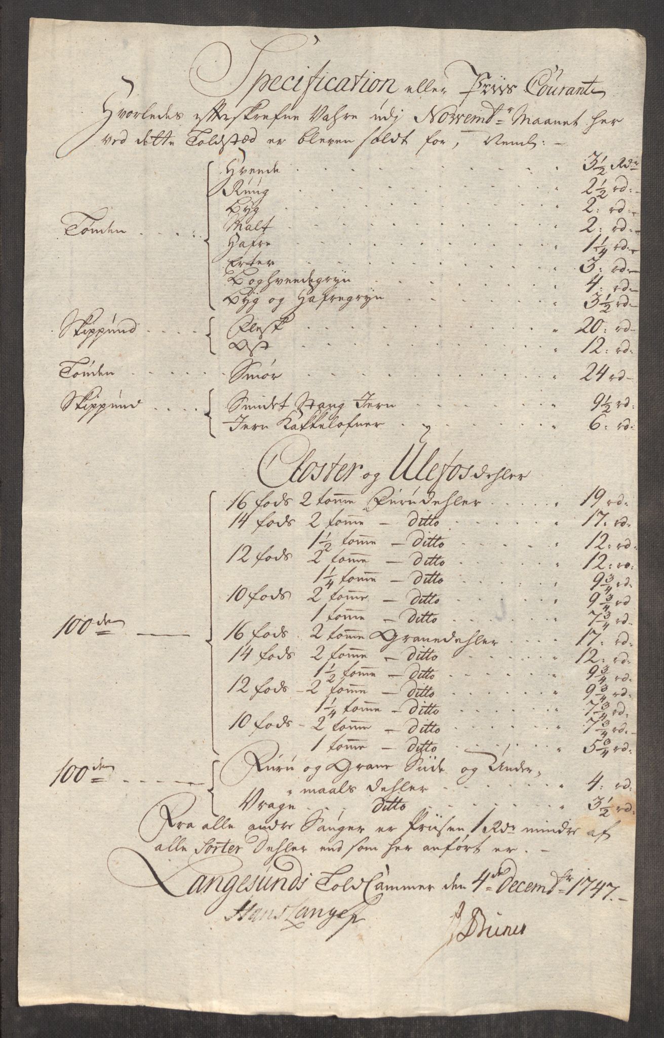 Rentekammeret inntil 1814, Realistisk ordnet avdeling, RA/EA-4070/Oe/L0003: [Ø1]: Priskuranter, 1745-1748, s. 584