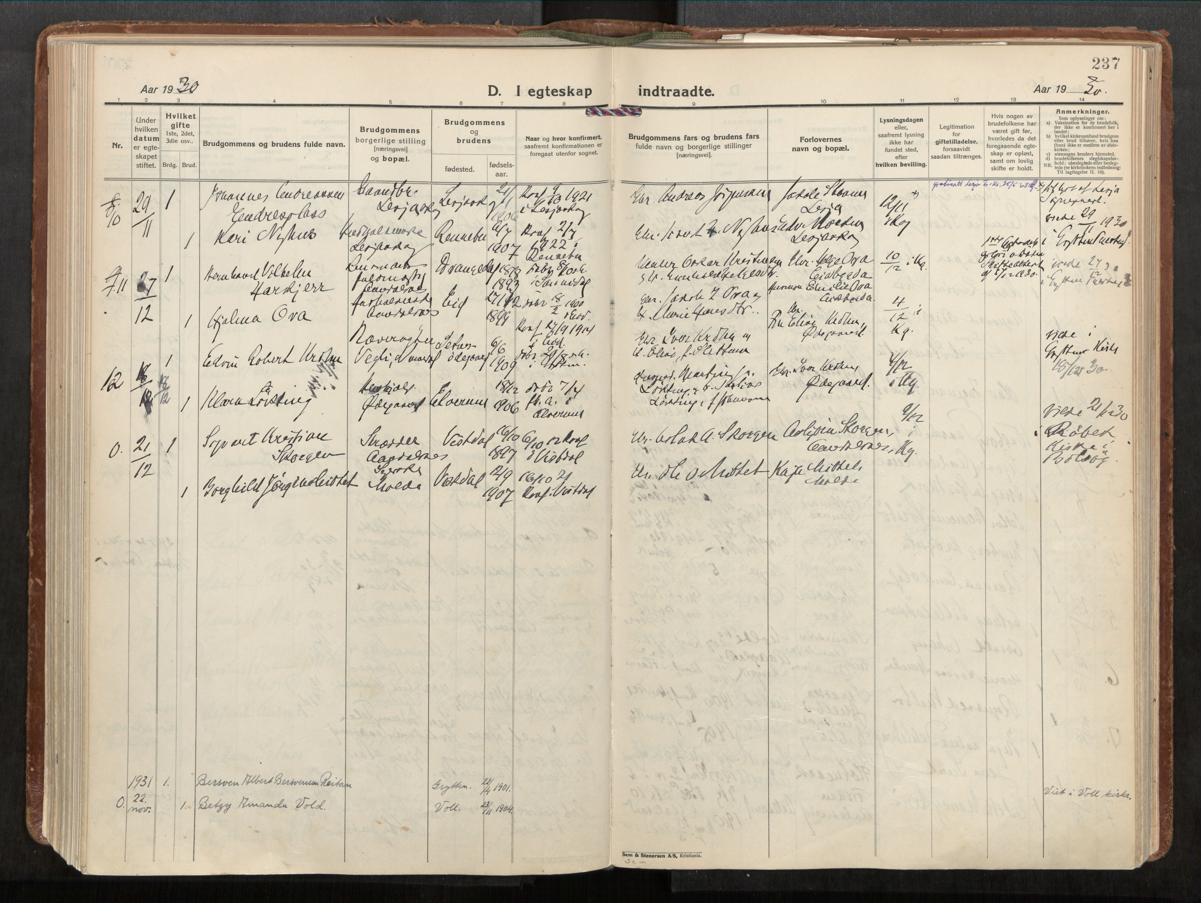 Ministerialprotokoller, klokkerbøker og fødselsregistre - Møre og Romsdal, AV/SAT-A-1454/544/L0587: Ministerialbok nr. 544A11, 1924-1954, s. 237