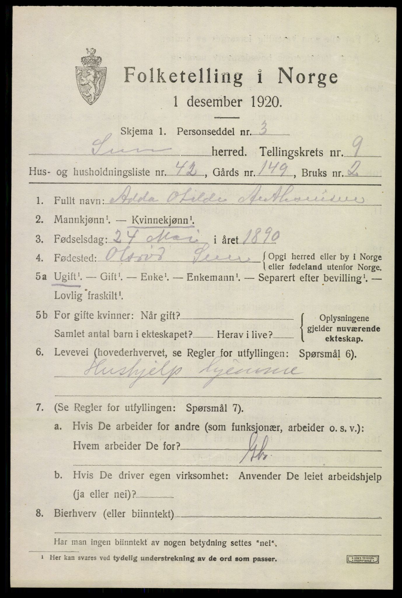 SAKO, Folketelling 1920 for 0721 Sem herred, 1920, s. 13029