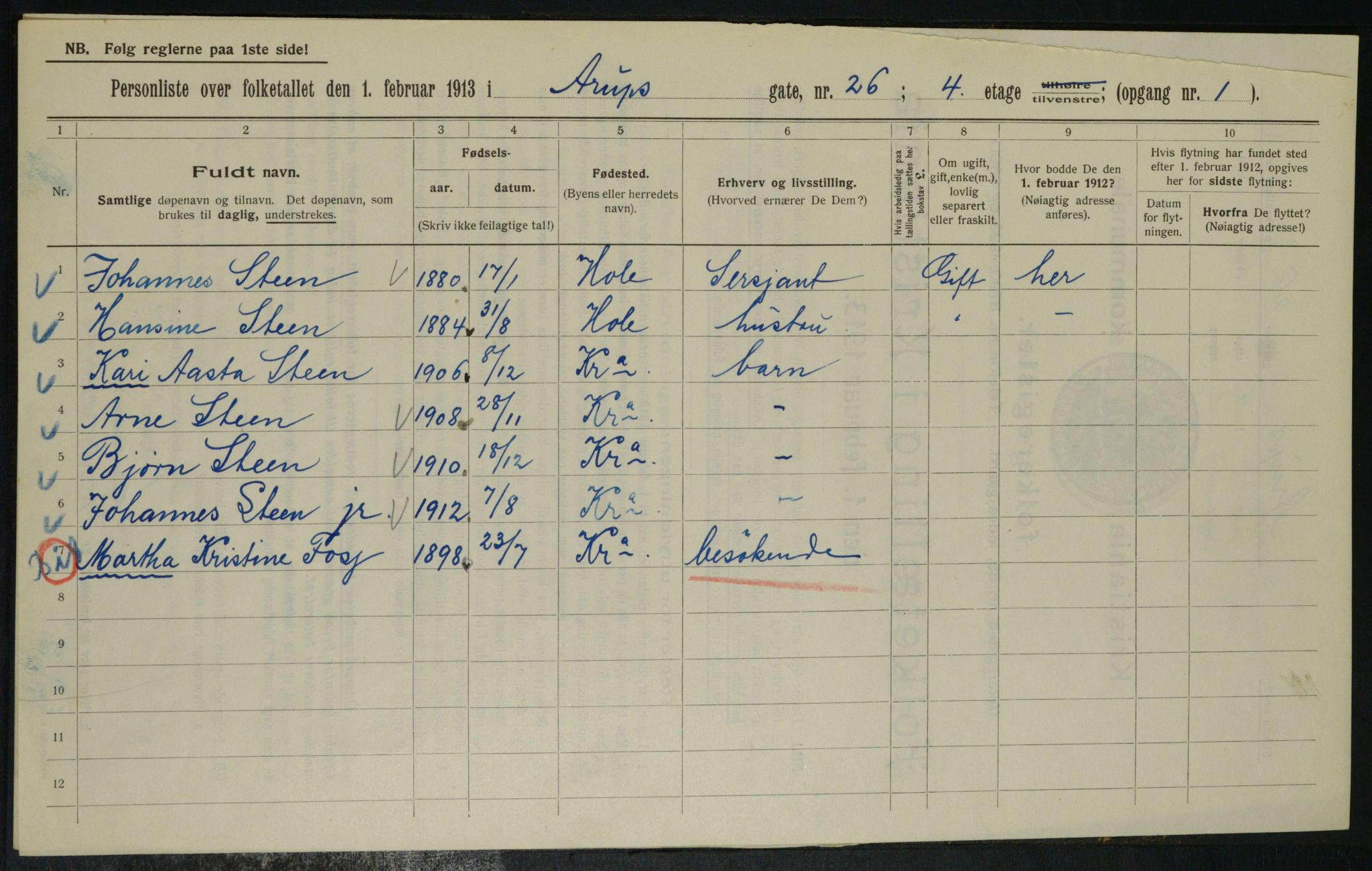 OBA, Kommunal folketelling 1.2.1913 for Kristiania, 1913, s. 2404