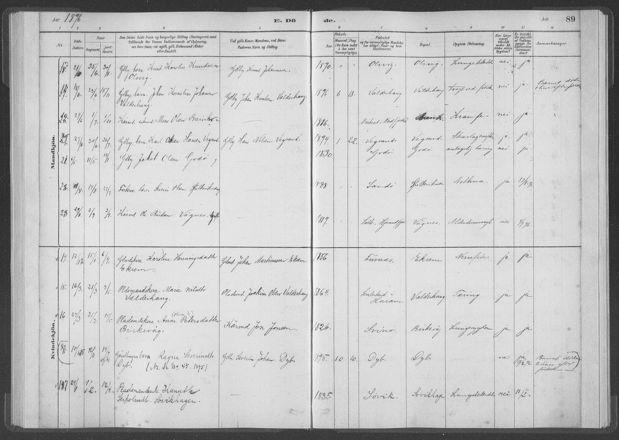 Ministerialprotokoller, klokkerbøker og fødselsregistre - Møre og Romsdal, AV/SAT-A-1454/528/L0403: Ministerialbok nr. 528A13I, 1880-1947, s. 89