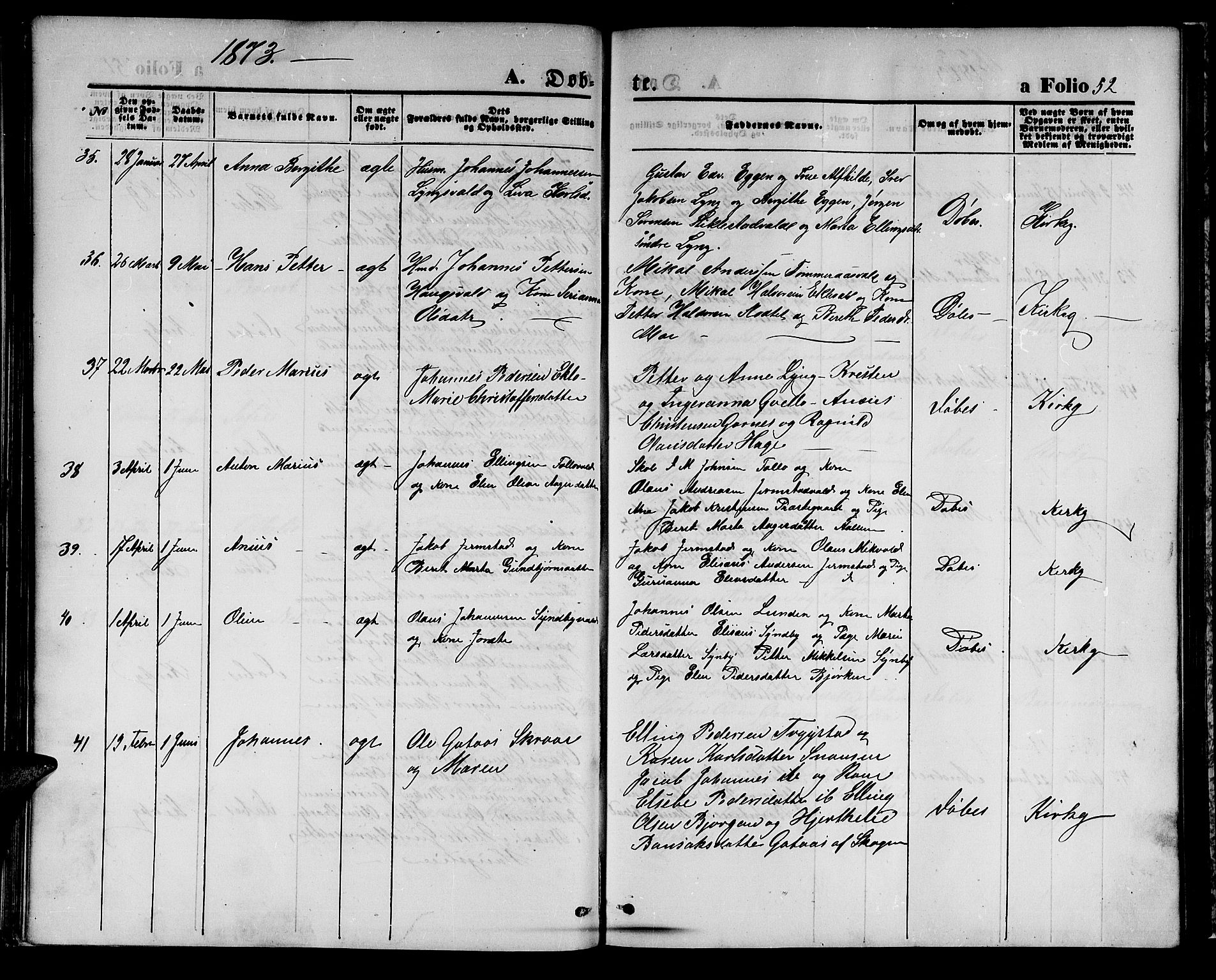 Ministerialprotokoller, klokkerbøker og fødselsregistre - Nord-Trøndelag, AV/SAT-A-1458/723/L0255: Klokkerbok nr. 723C03, 1869-1879, s. 52