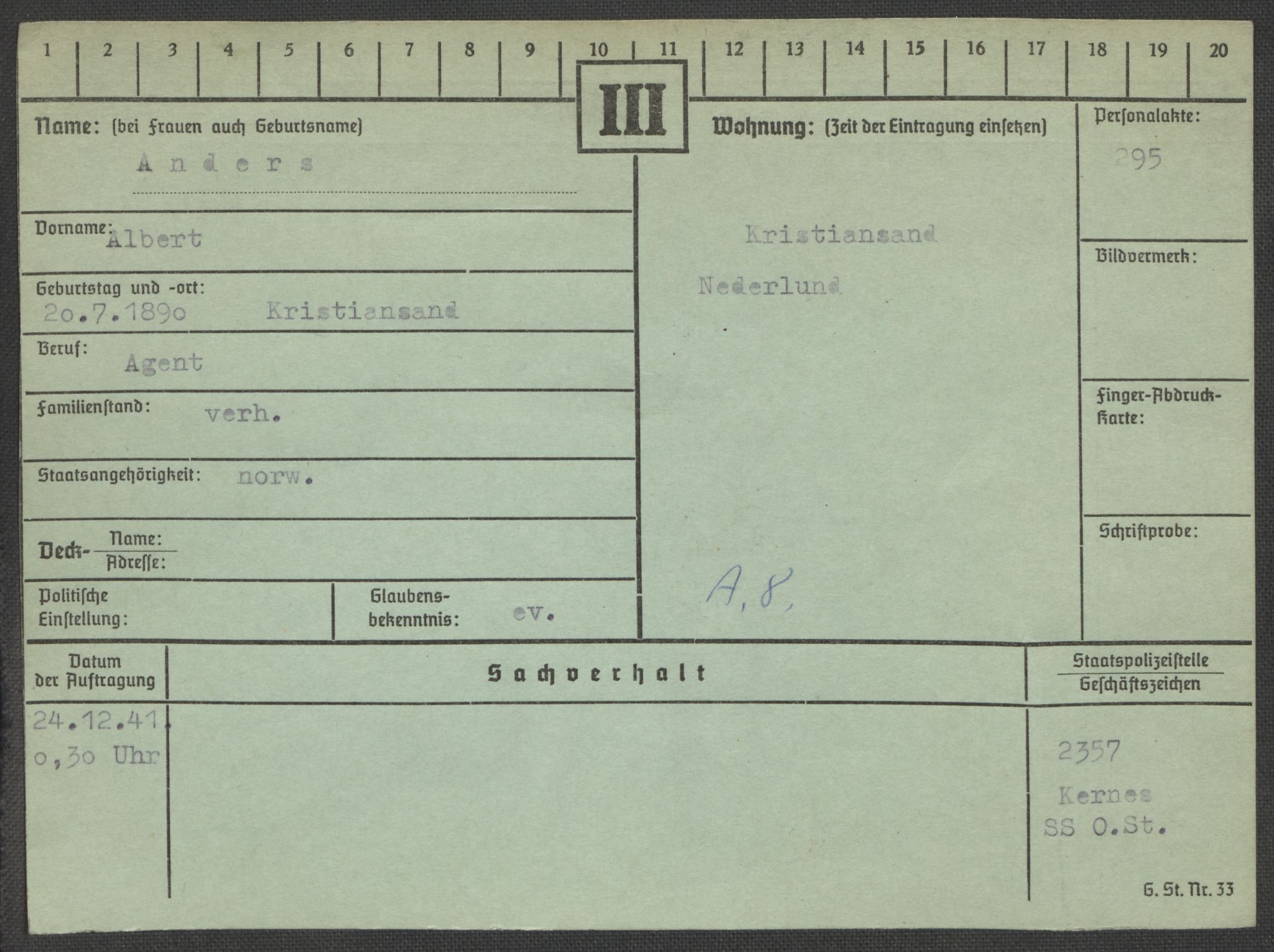 Befehlshaber der Sicherheitspolizei und des SD, RA/RAFA-5969/E/Ea/Eaa/L0001: Register over norske fanger i Møllergata 19: A-Bj, 1940-1945, s. 146