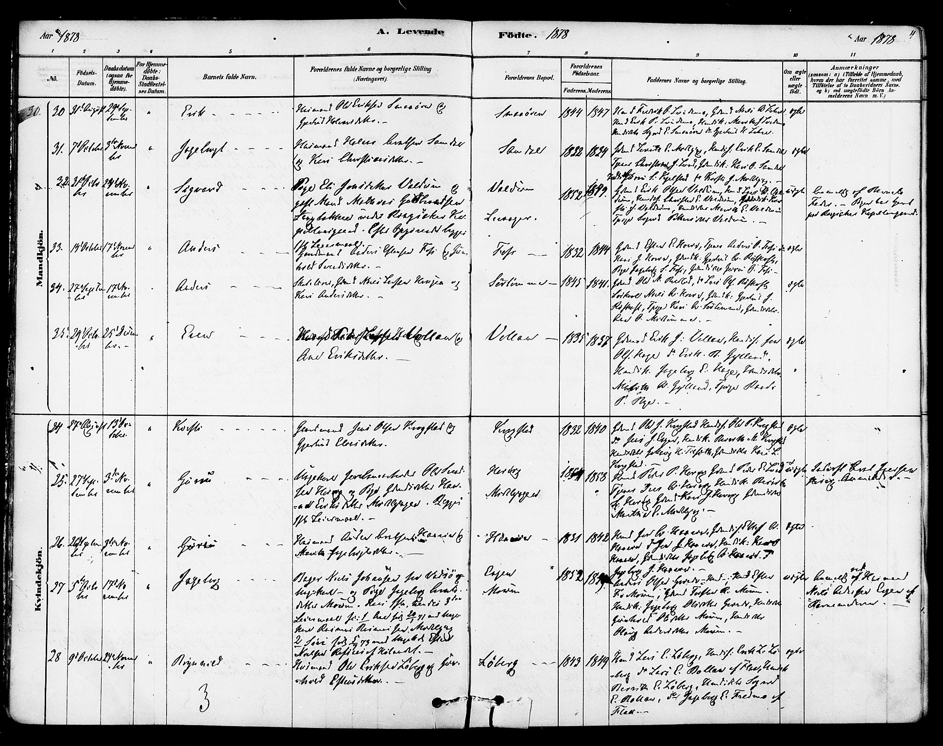 Ministerialprotokoller, klokkerbøker og fødselsregistre - Sør-Trøndelag, AV/SAT-A-1456/692/L1105: Ministerialbok nr. 692A05, 1878-1890, s. 4