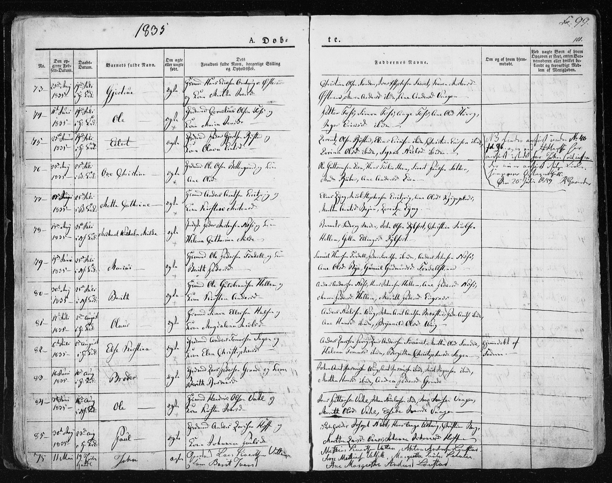 Ministerialprotokoller, klokkerbøker og fødselsregistre - Sør-Trøndelag, SAT/A-1456/659/L0735: Ministerialbok nr. 659A05, 1826-1841, s. 99