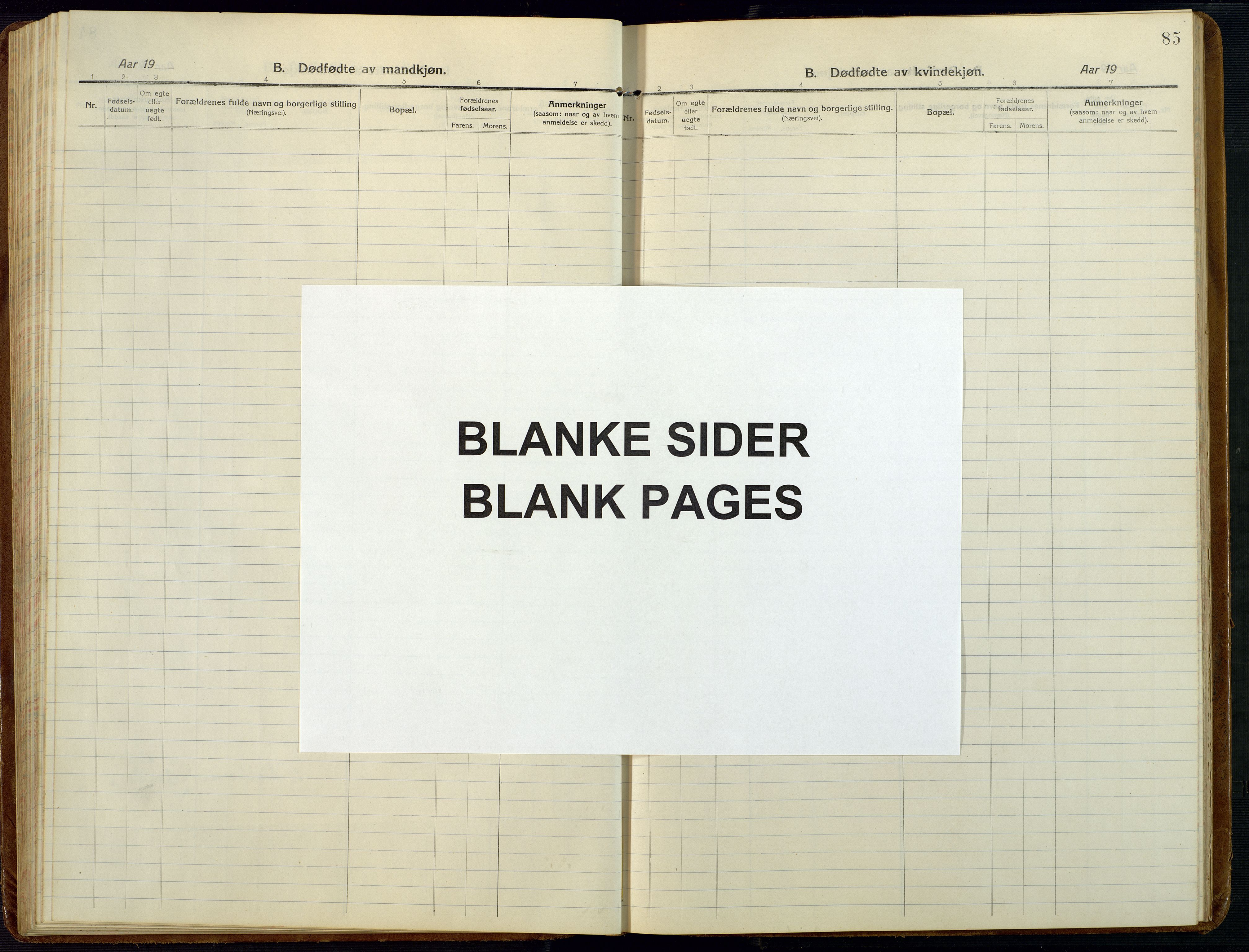 Åmli sokneprestkontor, AV/SAK-1111-0050/F/Fb/Fba/L0003: Klokkerbok nr. B 3, 1912-1974, s. 85