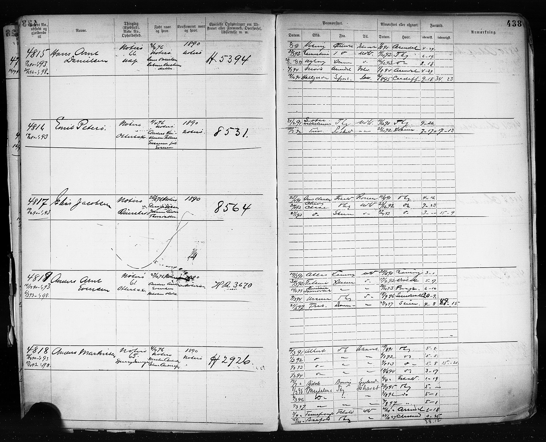 Tønsberg innrulleringskontor, AV/SAKO-A-786/F/Fb/L0003: Annotasjonsrulle Patent nr. 2646-5149, 1881-1892, s. 448