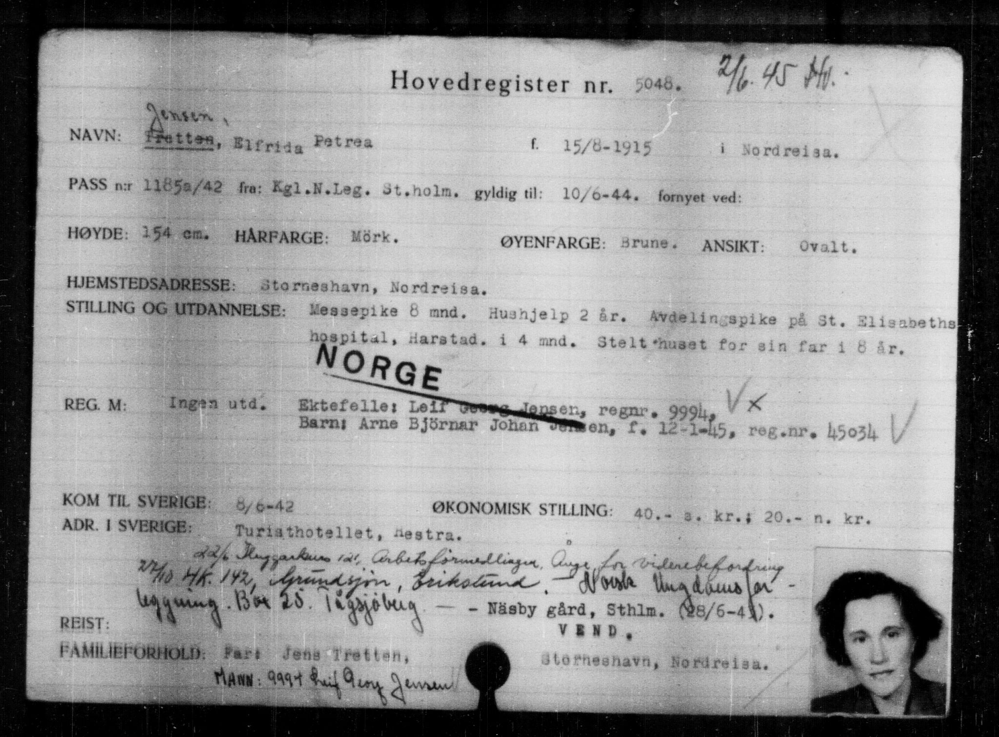Utenriksstasjonene, Legasjonen i Stockholm, Flyktningkontoret, AV/RA-S-6753/V/Va/L0004: Kjesäterkartoteket, flyktninger med registreringsnr. 3496-6610, 1940-1945, s. 1837
