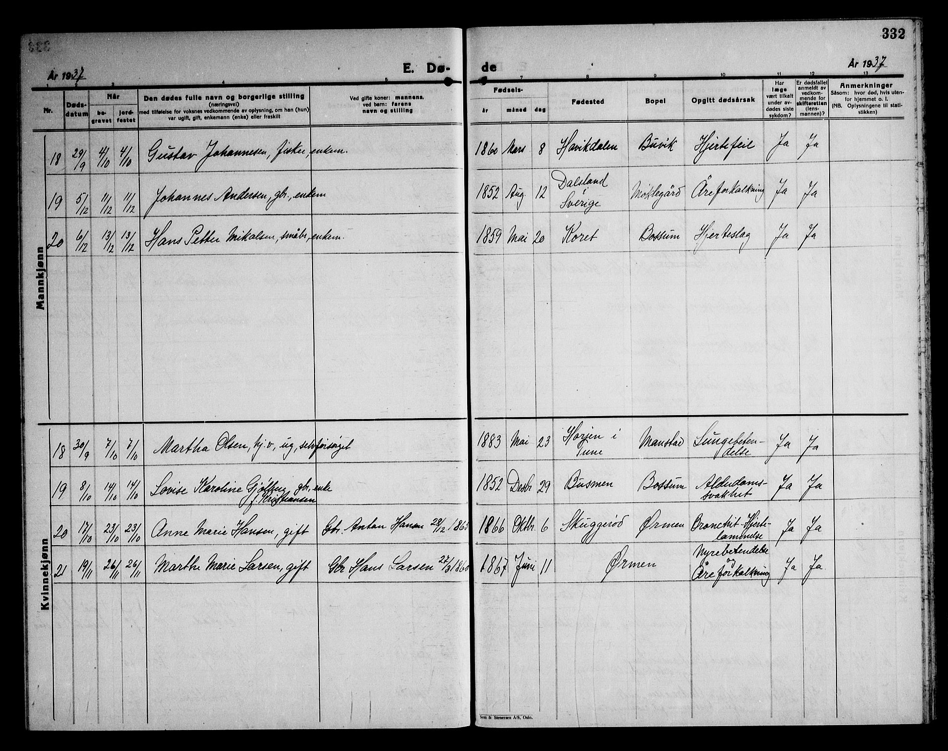 Onsøy prestekontor Kirkebøker, AV/SAO-A-10914/G/Ga/L0005: Klokkerbok nr. I 5, 1927-1948, s. 332