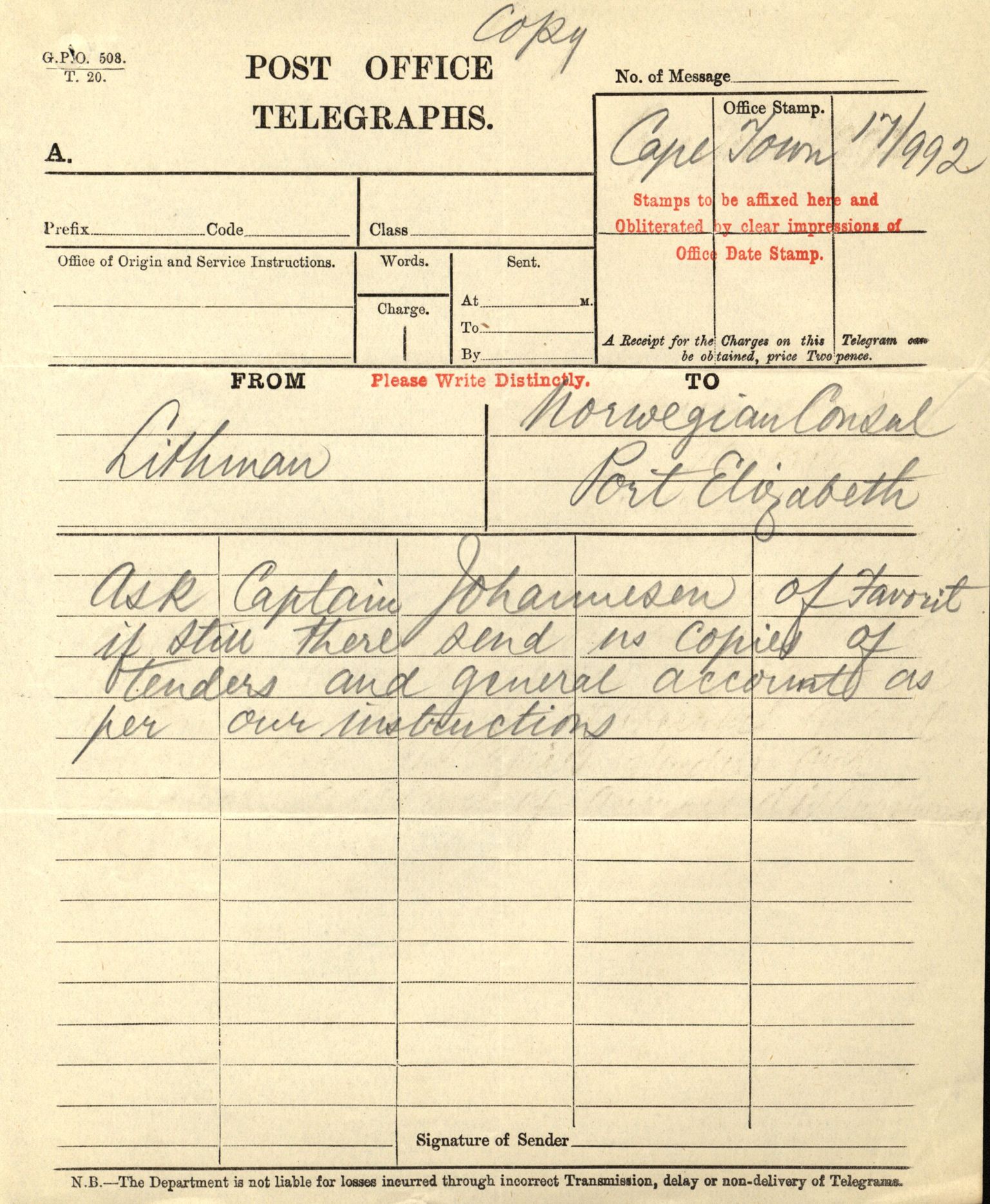 Pa 63 - Østlandske skibsassuranceforening, VEMU/A-1079/G/Ga/L0028/0002: Havaridokumenter / Marie, Favorit, Tabor, Sylphiden, Berthel, America, 1892, s. 21