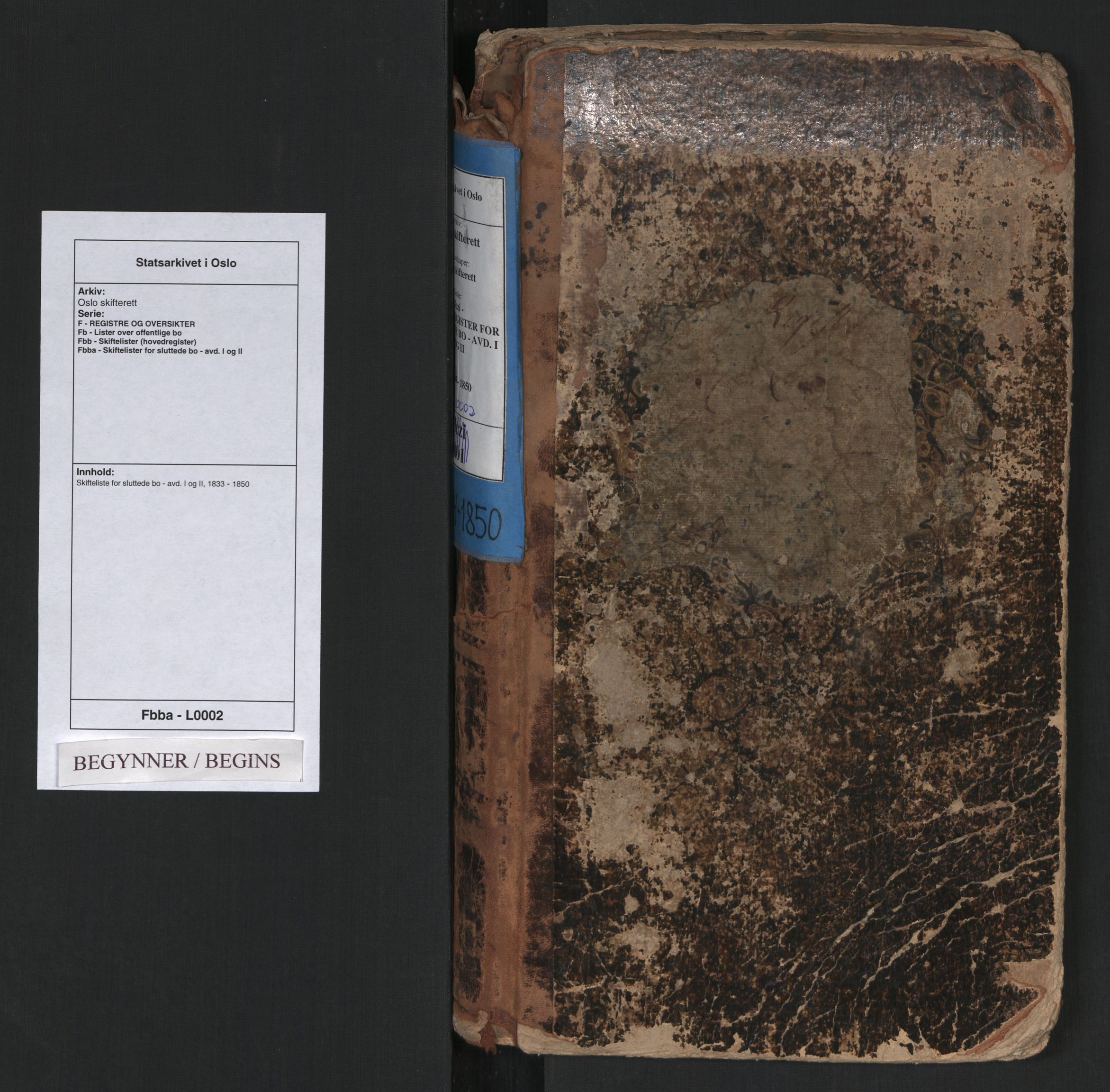 Oslo skifterett, AV/SAO-A-10383/F/Fb/Fbb/Fbba/L0002: Skifteliste for sluttede bo - avd. I og II, 1833-1850
