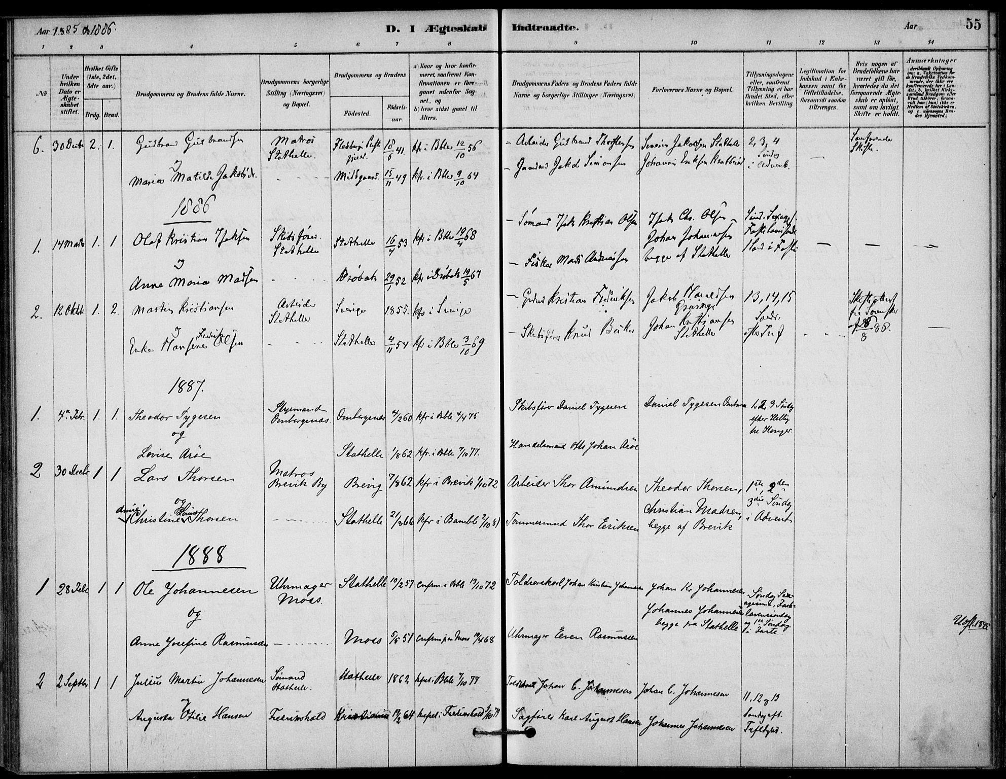 Bamble kirkebøker, AV/SAKO-A-253/G/Gb/L0001: Klokkerbok nr. II 1, 1878-1900, s. 55