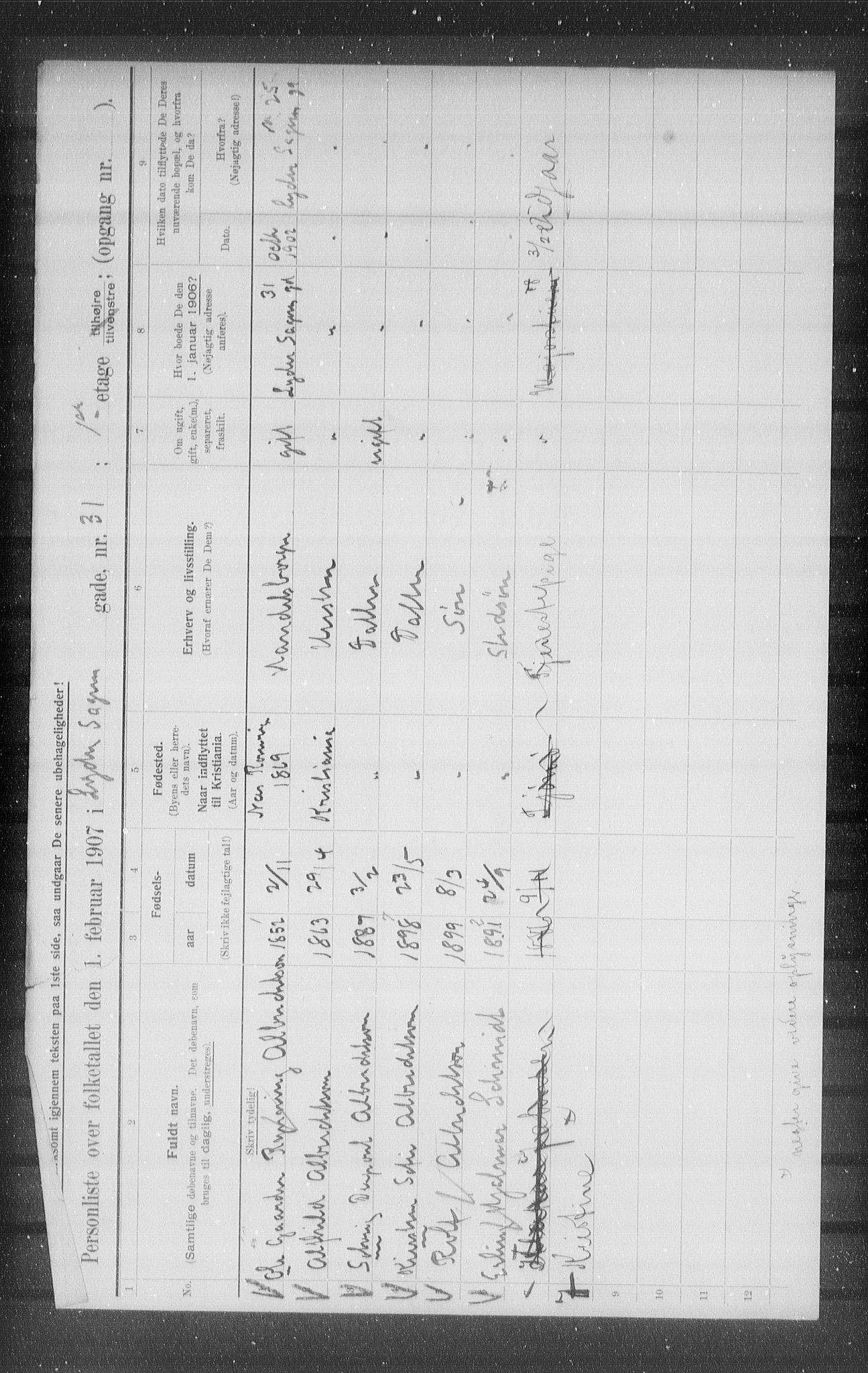 OBA, Kommunal folketelling 1.2.1907 for Kristiania kjøpstad, 1907, s. 29930