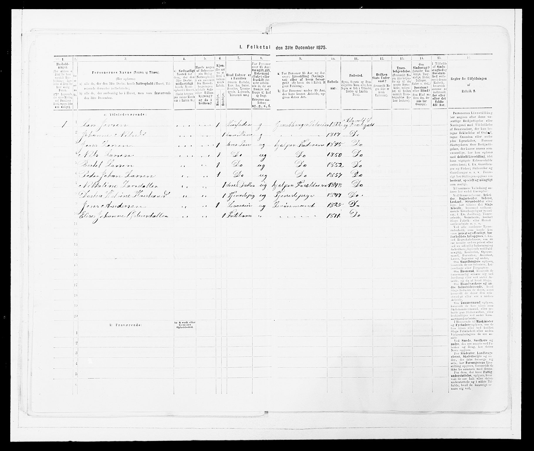 SAB, Folketelling 1875 for 1428P Askvoll prestegjeld, 1875, s. 186