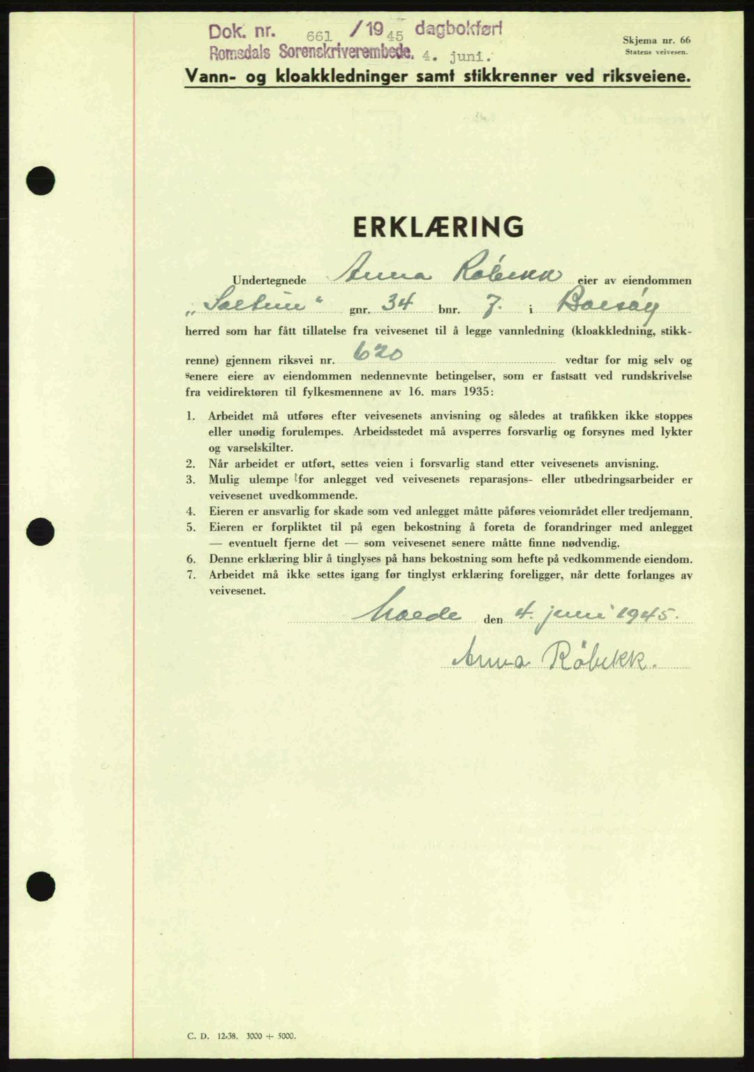 Romsdal sorenskriveri, SAT/A-4149/1/2/2C: Pantebok nr. B2, 1939-1945, Dagboknr: 661/1945