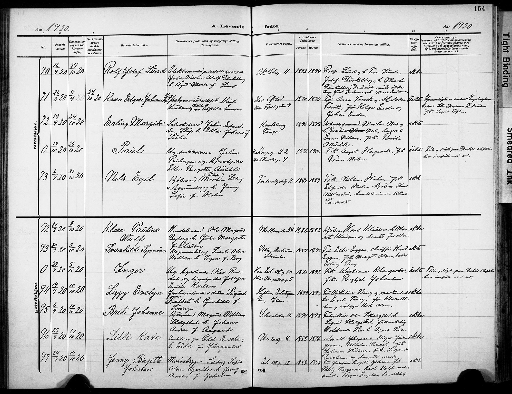 Ministerialprotokoller, klokkerbøker og fødselsregistre - Sør-Trøndelag, AV/SAT-A-1456/601/L0096: Klokkerbok nr. 601C14, 1911-1931, s. 154
