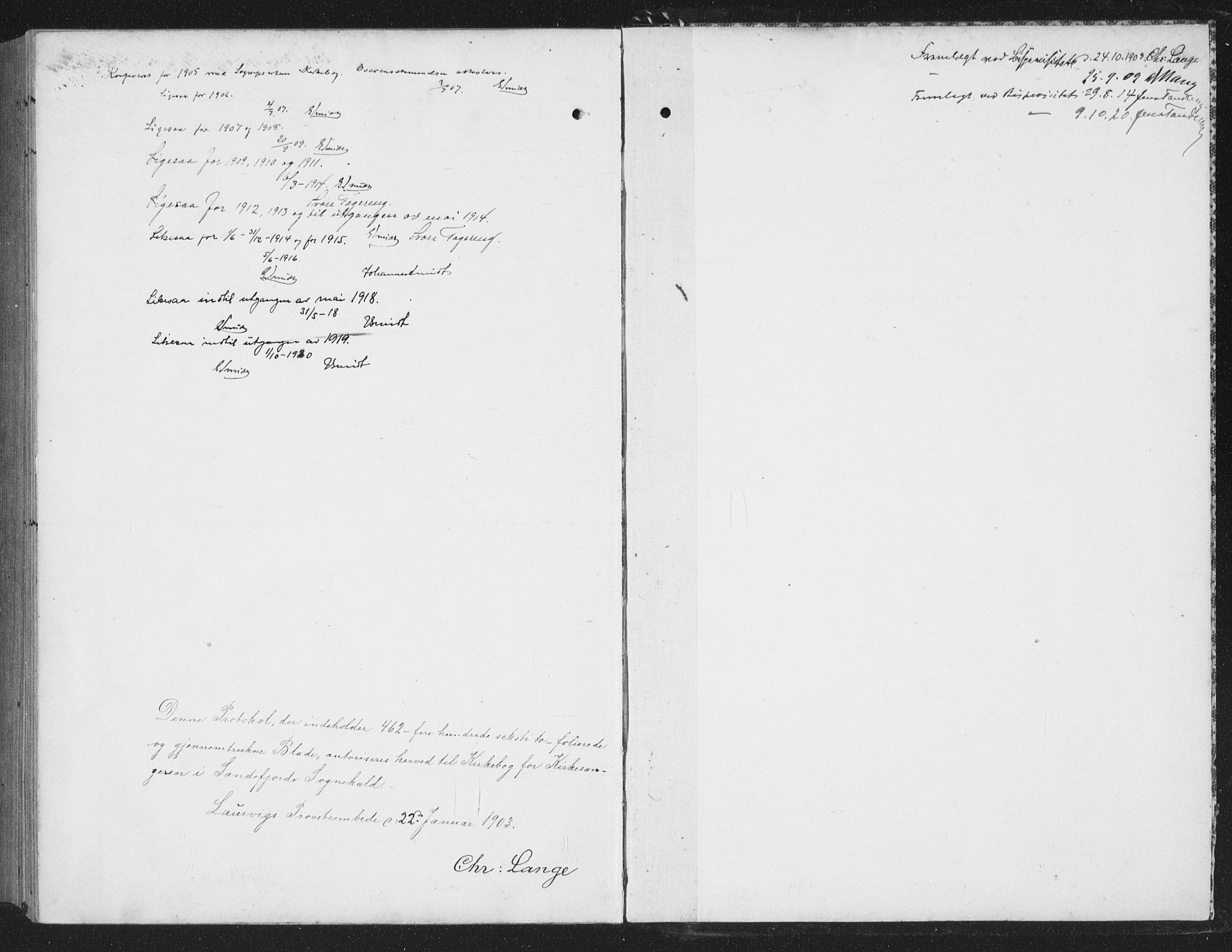 Sandefjord kirkebøker, AV/SAKO-A-315/G/Ga/L0003: Klokkerbok nr. 3, 1903-1920