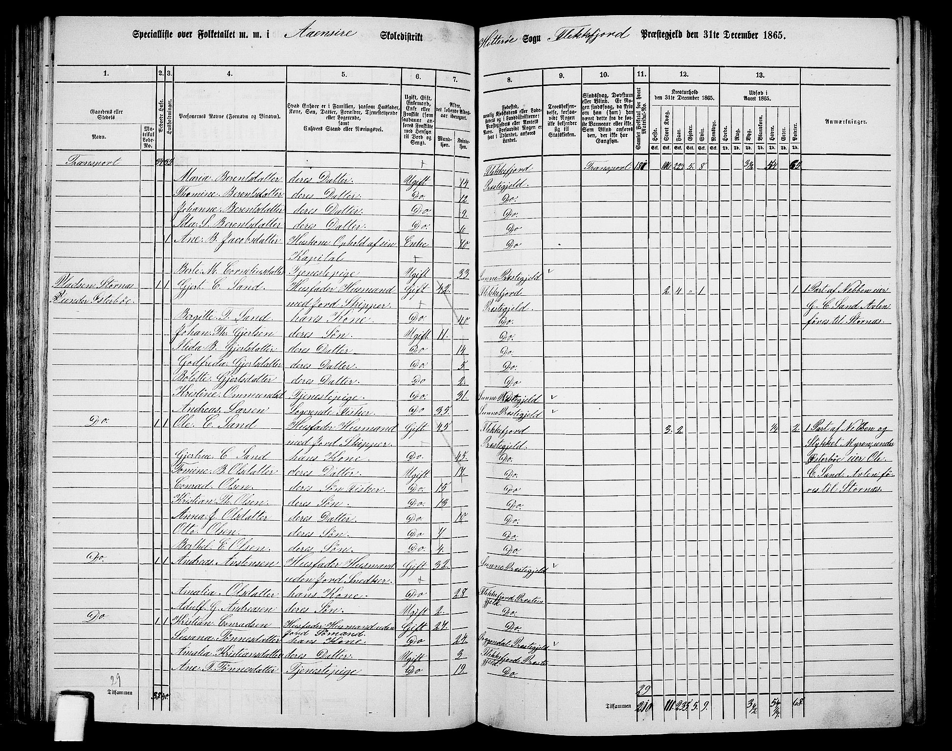 RA, Folketelling 1865 for 1042L Flekkefjord prestegjeld, Nes sokn og Hidra sokn, 1865, s. 85