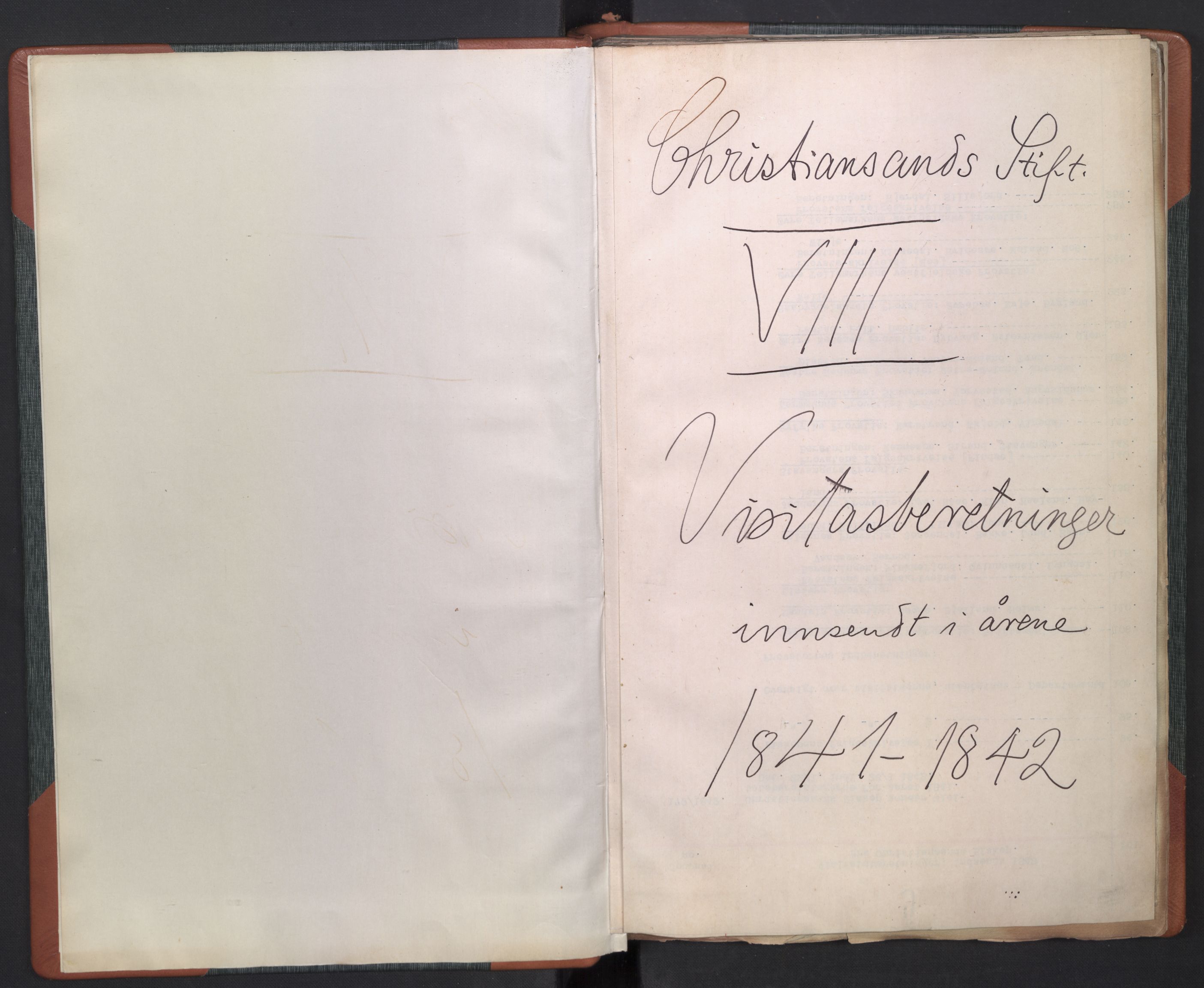 Kirke- og undervisningsdepartementet, Kontoret  for kirke og geistlighet A, AV/RA-S-1007/D/Dc/L0357: Visitasberetninger. Kristiansand stift, 1841-1842