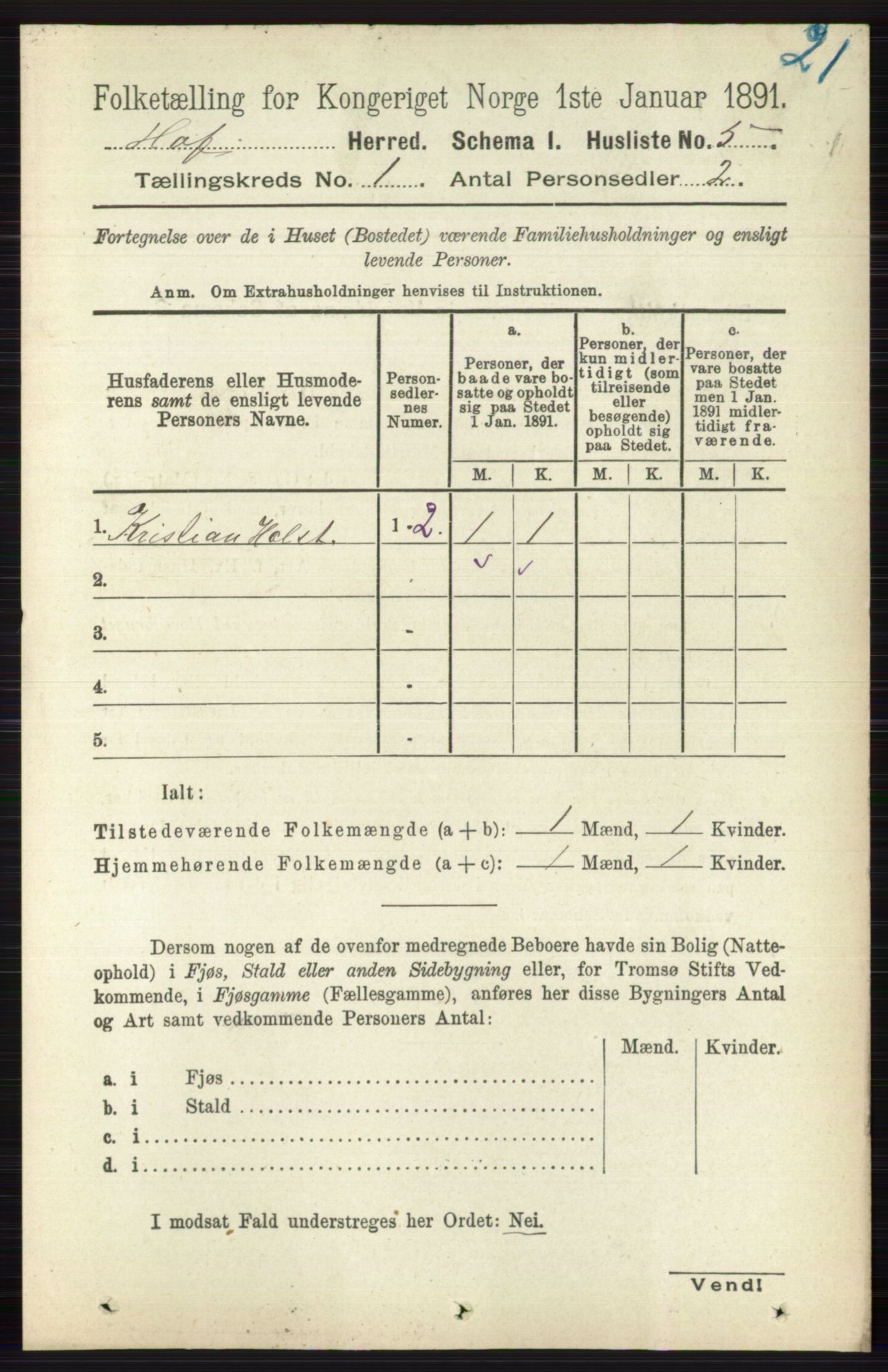 RA, Folketelling 1891 for 0714 Hof herred, 1891, s. 25