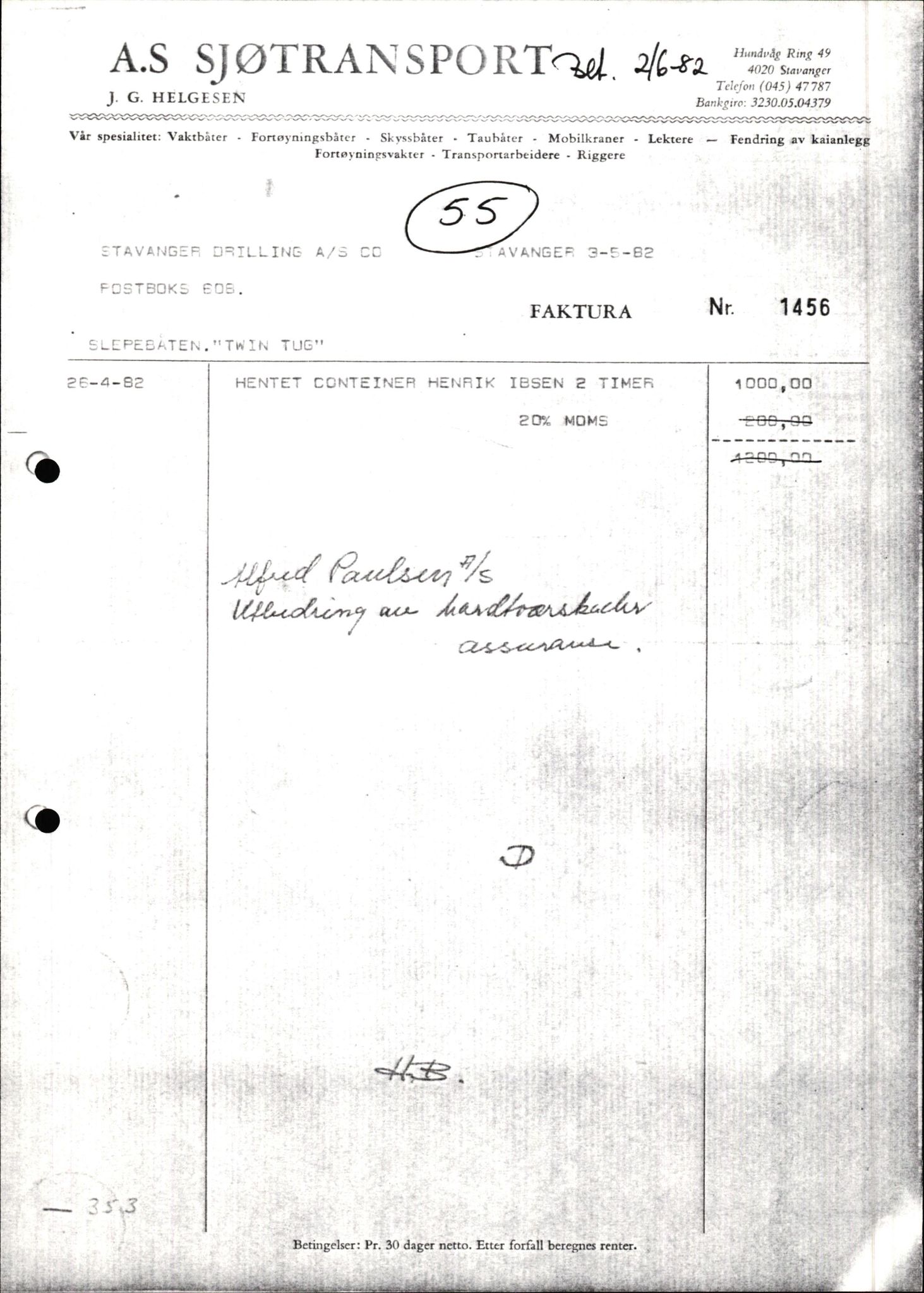 Pa 1503 - Stavanger Drilling AS, AV/SAST-A-101906/2/E/Ec/Eca/L0010: Forsikring, 1976-1983