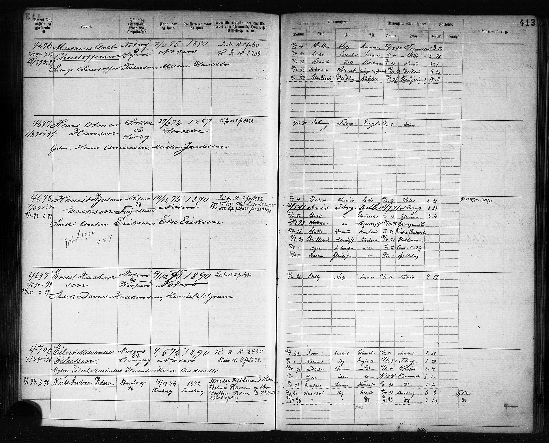 Tønsberg innrulleringskontor, SAKO/A-786/F/Fb/L0007: Annotasjonsrulle Patent nr. 2636-5150, 1881-1892, s. 414