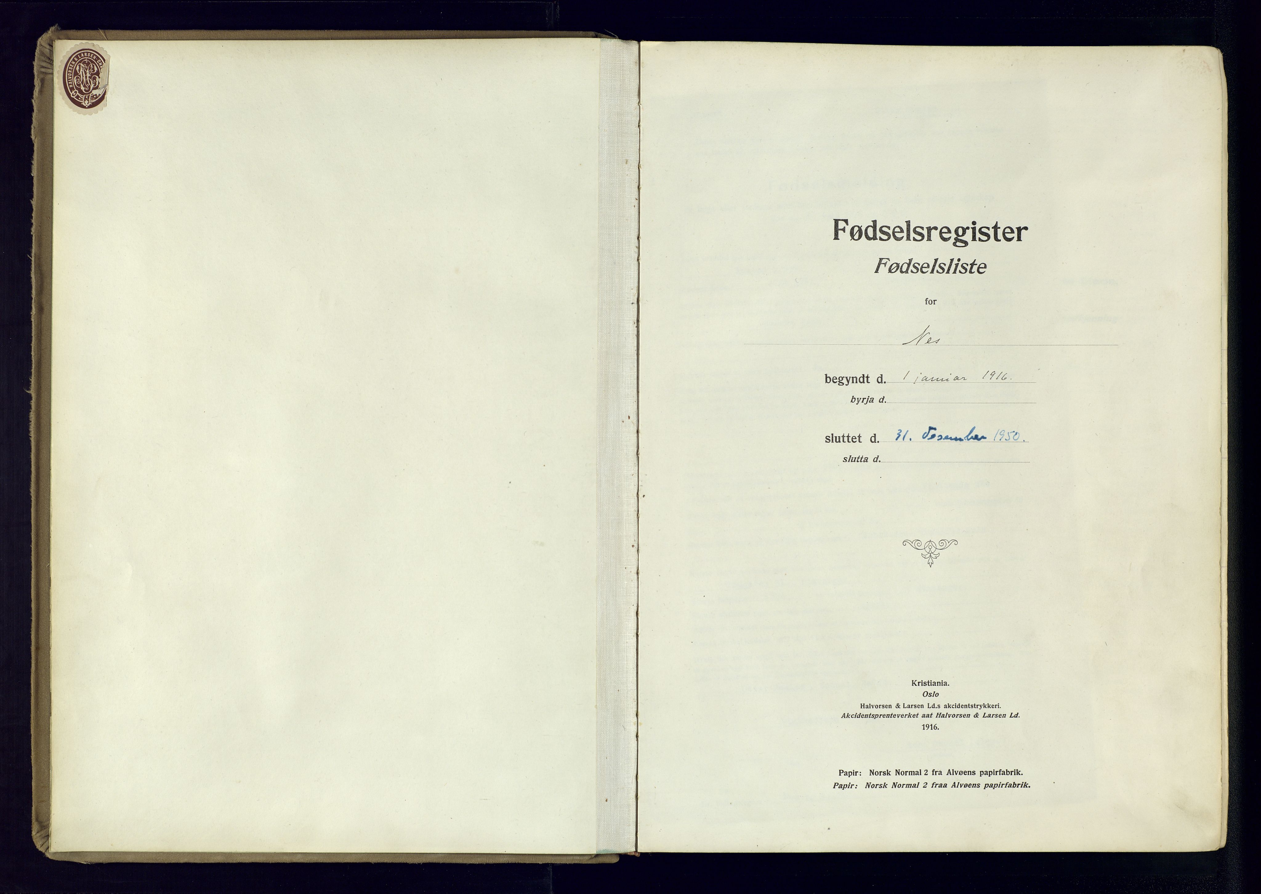 Flekkefjord sokneprestkontor, SAK/1111-0012/J/Ja/L0005: Fødselsregister nr. 5, 1916-1950