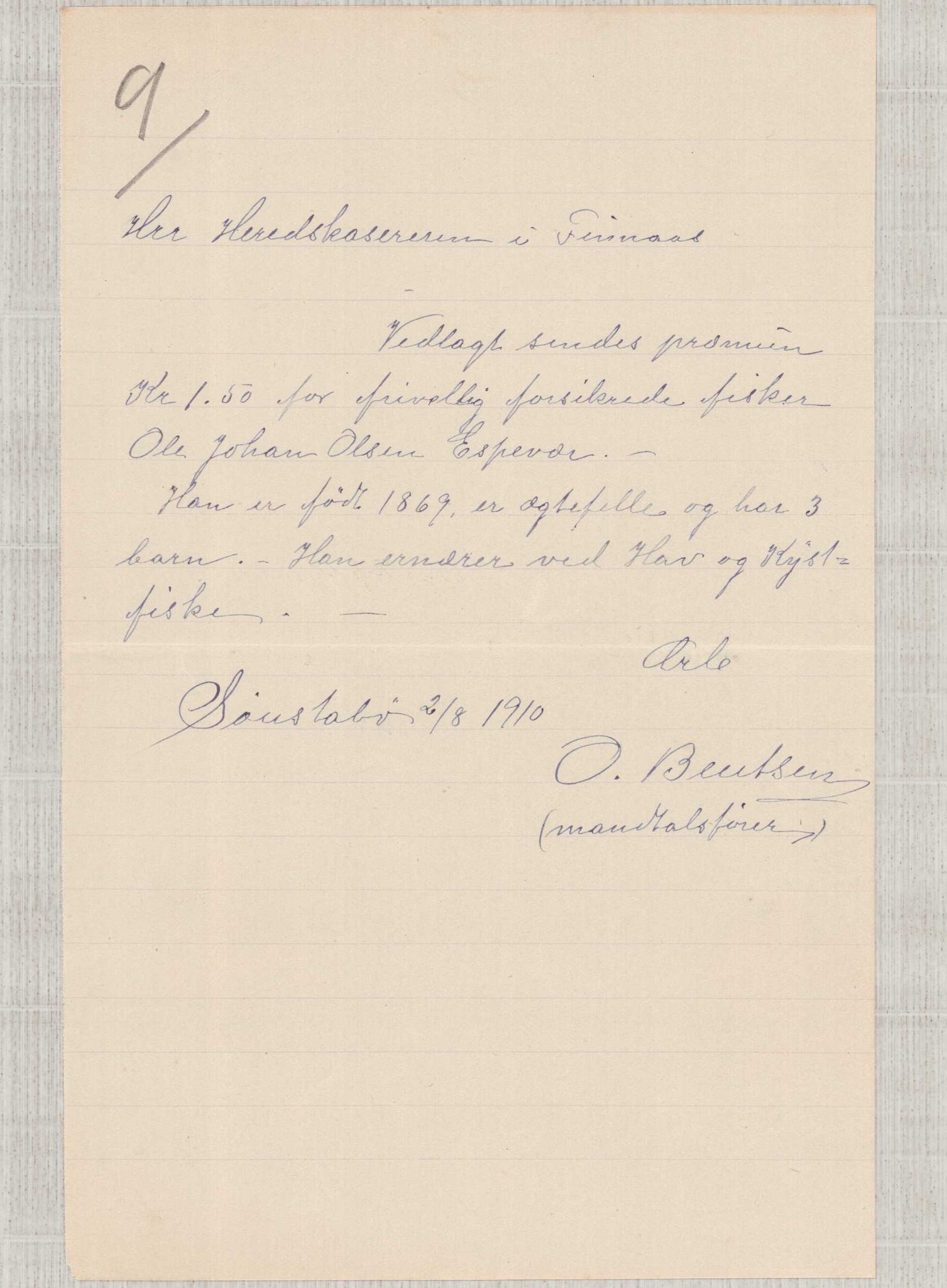Finnaas kommune. Formannskapet, IKAH/1218a-021/D/Da/L0001/0011: Korrespondanse / saker / Kronologisk ordna korrespondanse , 1908-1912, s. 12