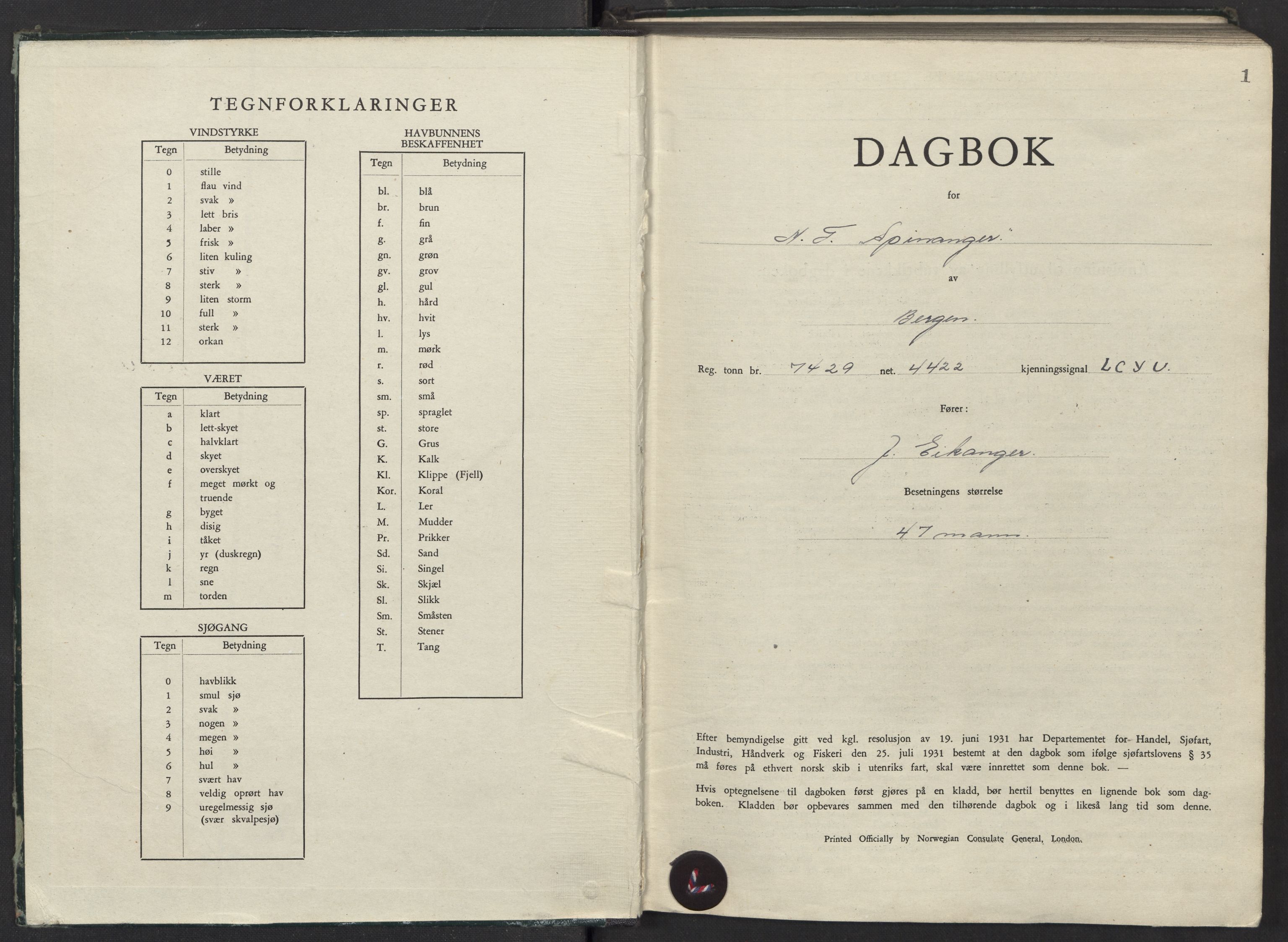 Nortraship, Skipsdagbøker, AV/RA-S-2168/F/L1361/0007: Boknr. 6693 - 7000 / Boknr. 6699 Spinnanger, 1943-1944