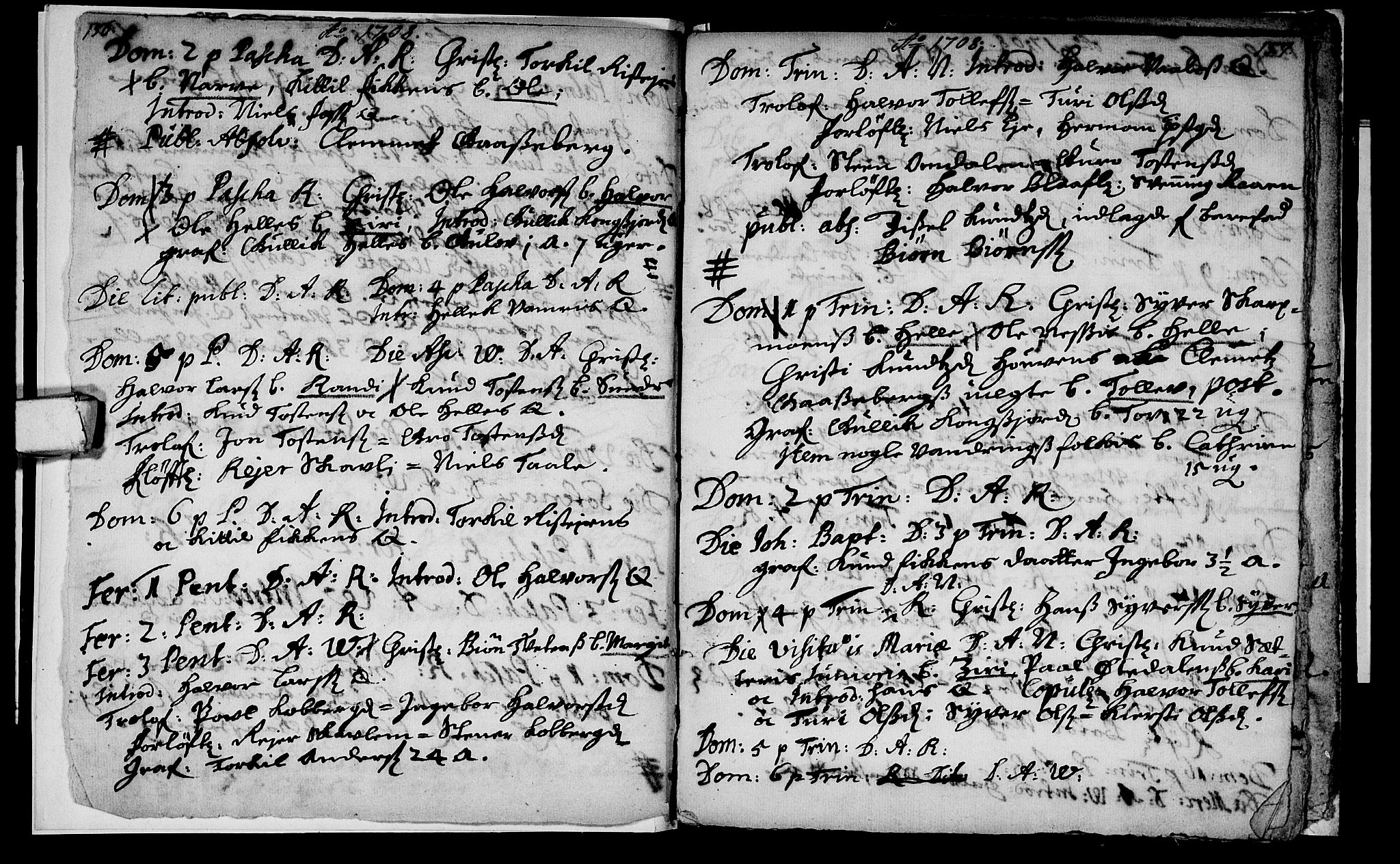 Rollag kirkebøker, SAKO/A-240/F/Fa/L0001: Ministerialbok nr. I 1, 1708-1712, s. 156-157