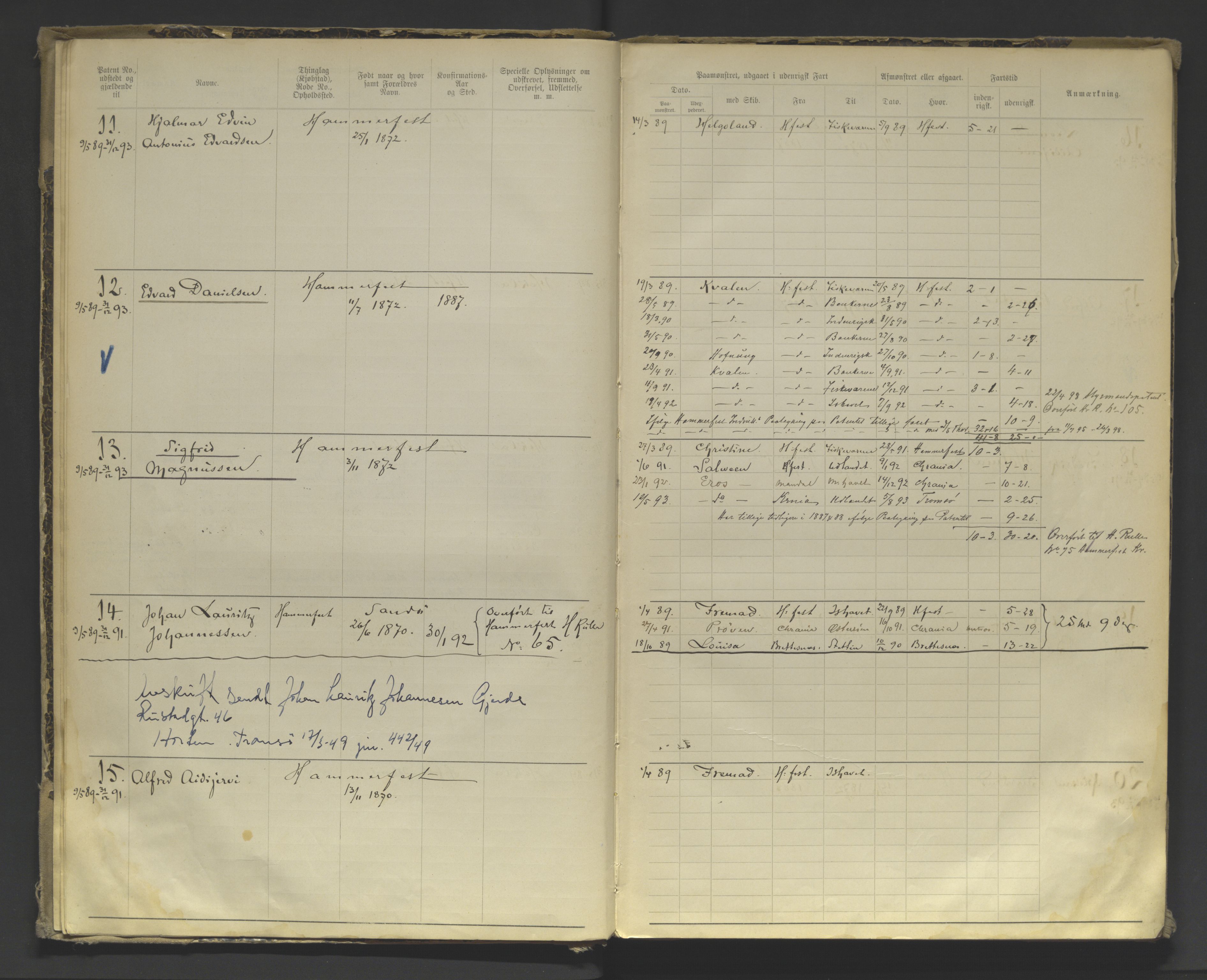 Tromsø sjømannskontor/innrullerings-/mønstringsdistrikt, AV/SATØ-S-0243/F/Fa/L0004: Annotasjonsrulle. Defekt: manglende rygg. Nr. 1-473, 1869-1912