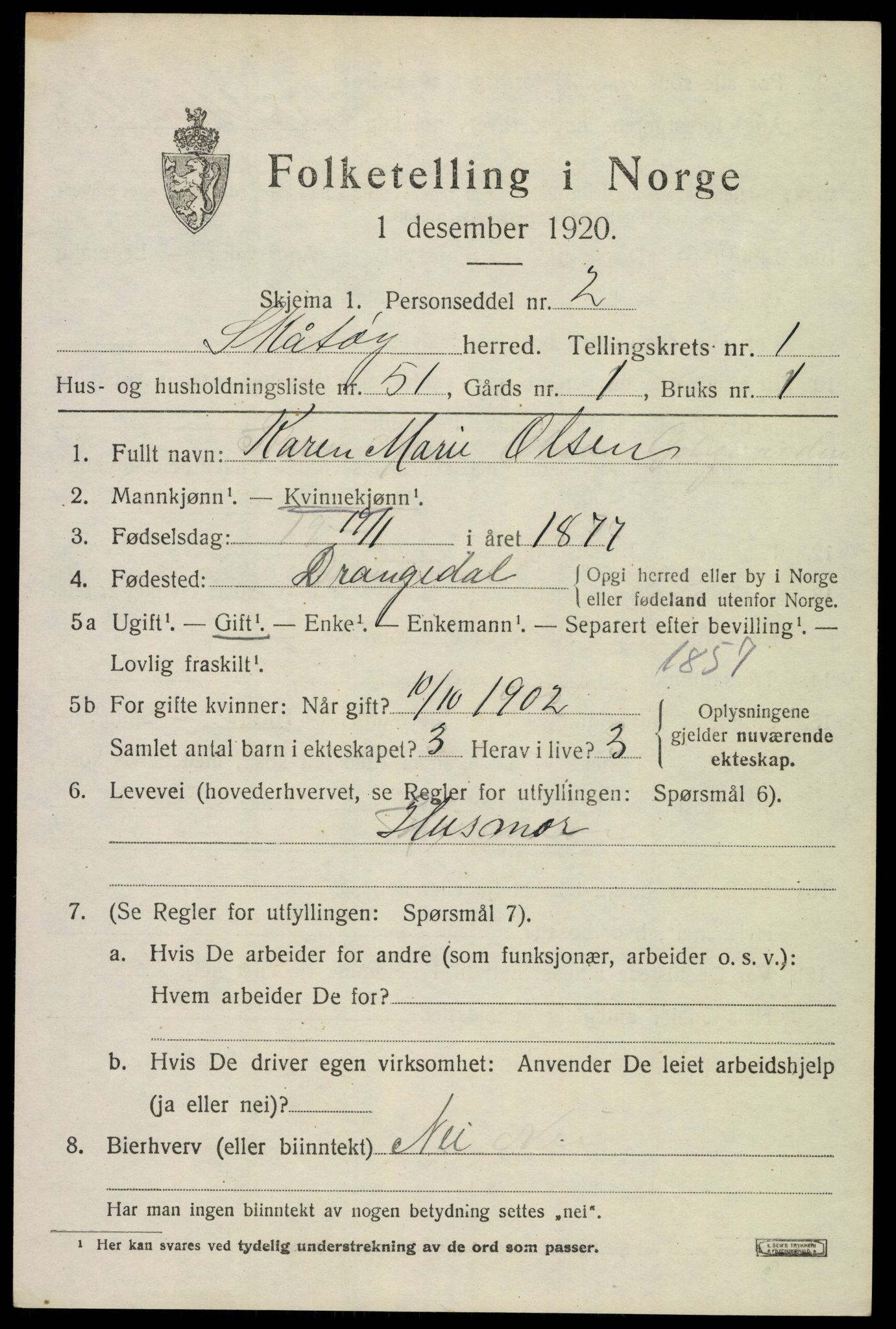 SAKO, Folketelling 1920 for 0815 Skåtøy herred, 1920, s. 2218