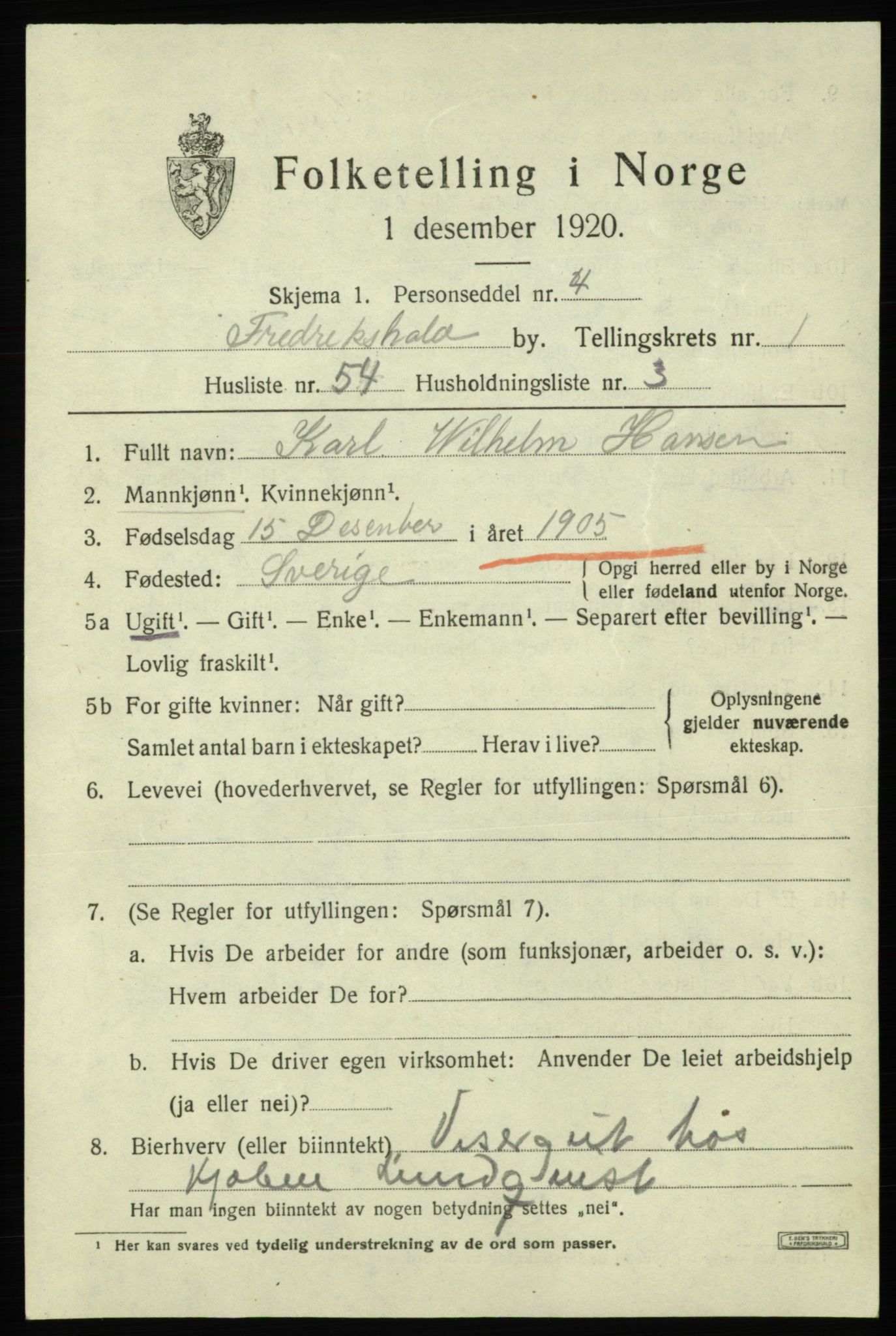 SAO, Folketelling 1920 for 0101 Fredrikshald kjøpstad, 1920, s. 9117