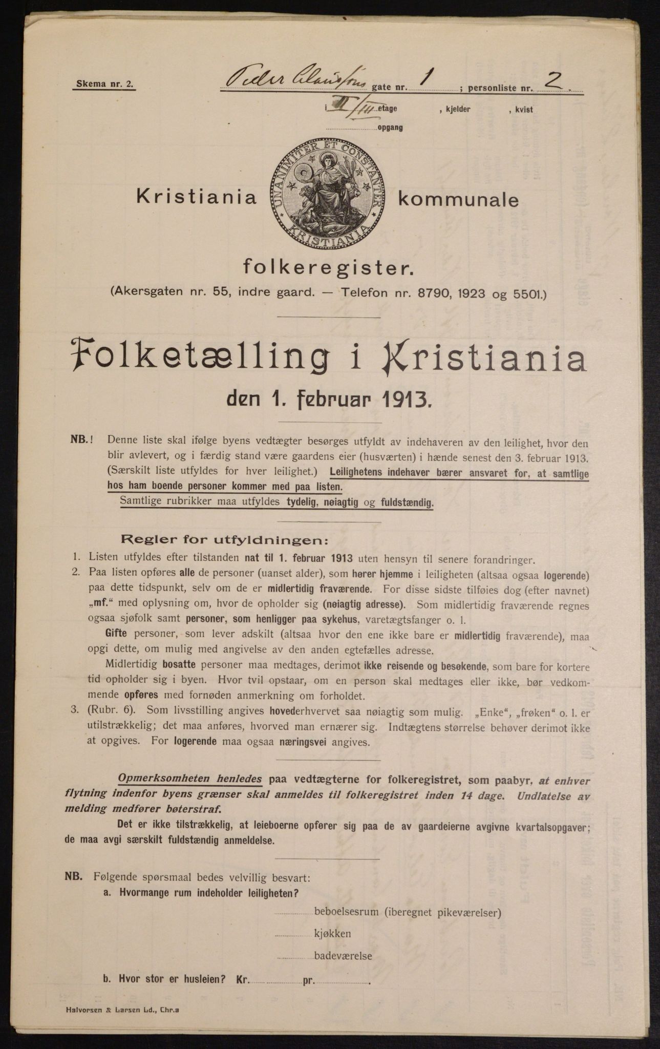 OBA, Kommunal folketelling 1.2.1913 for Kristiania, 1913, s. 78909