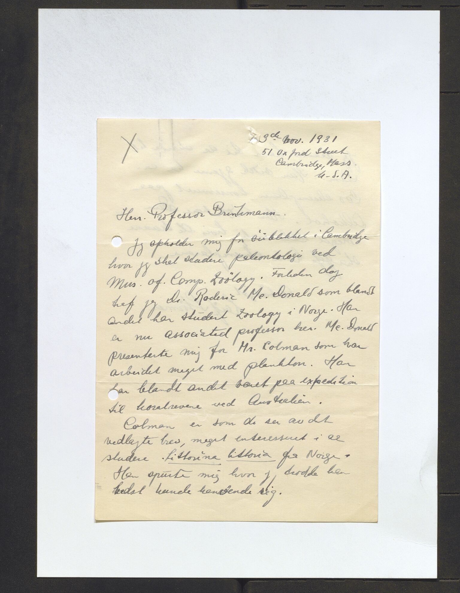 Bergens Museum, AV/SAB-A-17301/13/D/L0002: Korrespondanse , 1928-1940, s. 261