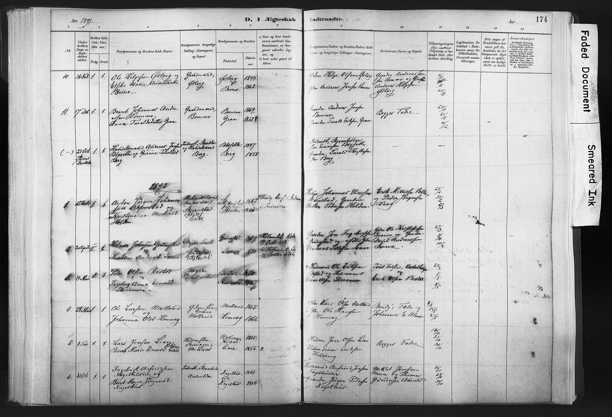 Ministerialprotokoller, klokkerbøker og fødselsregistre - Nord-Trøndelag, SAT/A-1458/749/L0474: Ministerialbok nr. 749A08, 1887-1903, s. 174