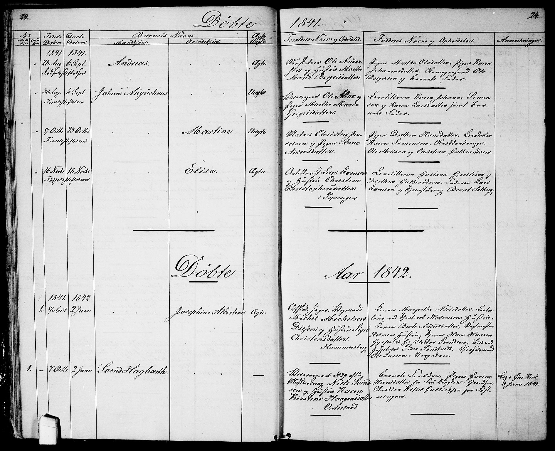 Garnisonsmenigheten Kirkebøker, SAO/A-10846/G/Ga/L0005: Klokkerbok nr. 5, 1841-1860, s. 24