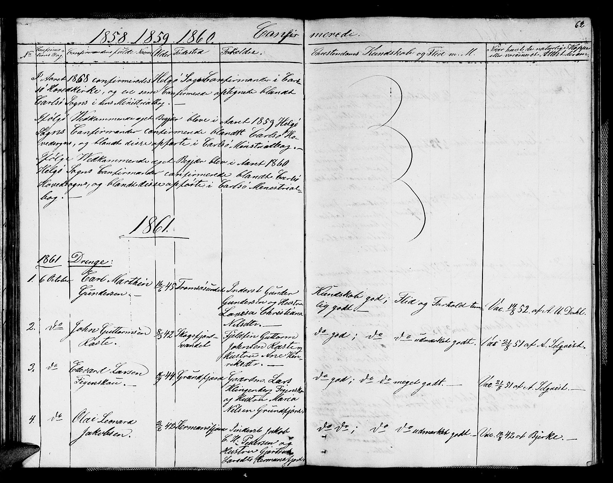 Karlsøy sokneprestembete, SATØ/S-1299/H/Ha/Hab/L0004klokker: Klokkerbok nr. 4, 1845-1870, s. 62