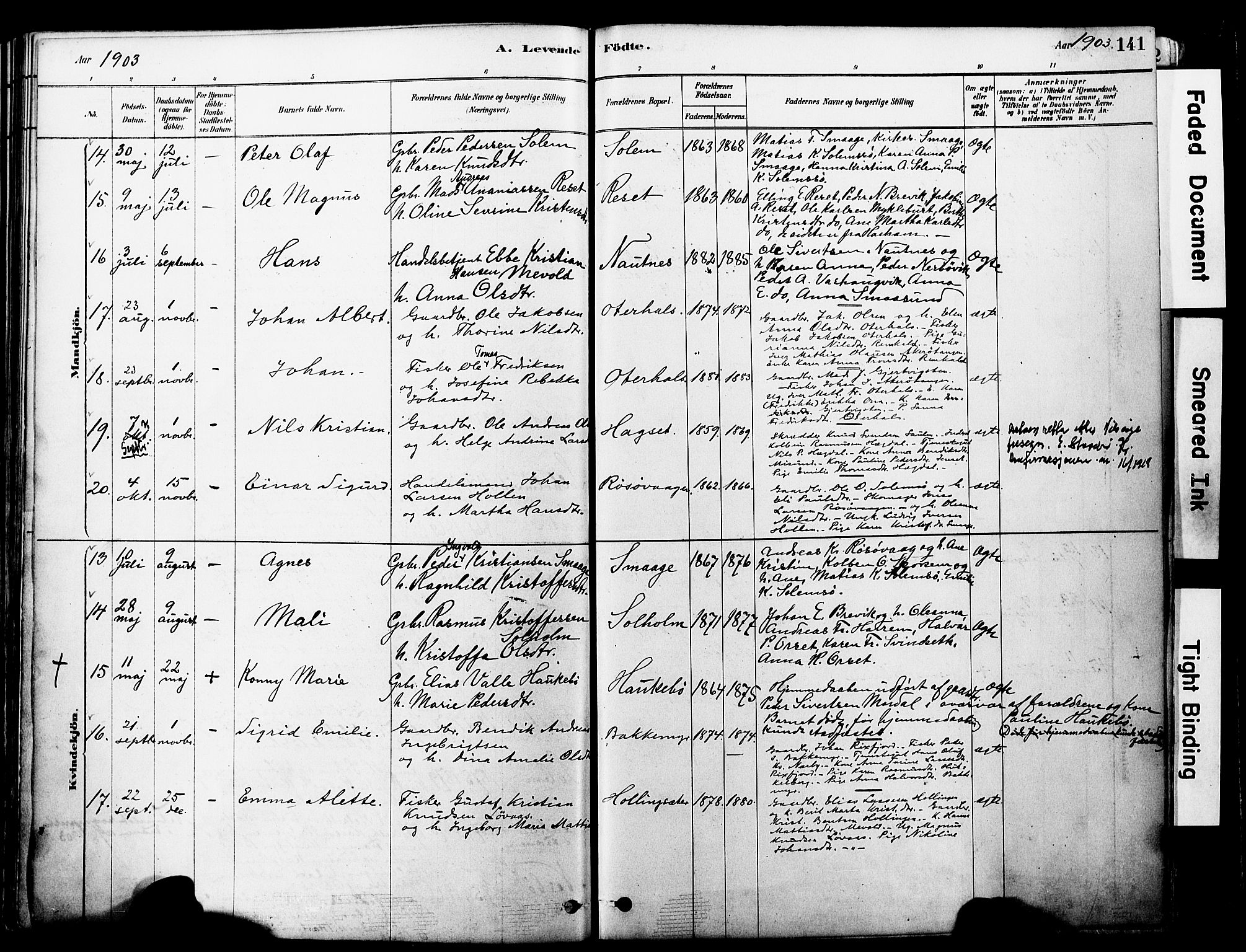 Ministerialprotokoller, klokkerbøker og fødselsregistre - Møre og Romsdal, SAT/A-1454/560/L0721: Ministerialbok nr. 560A05, 1878-1917, s. 141