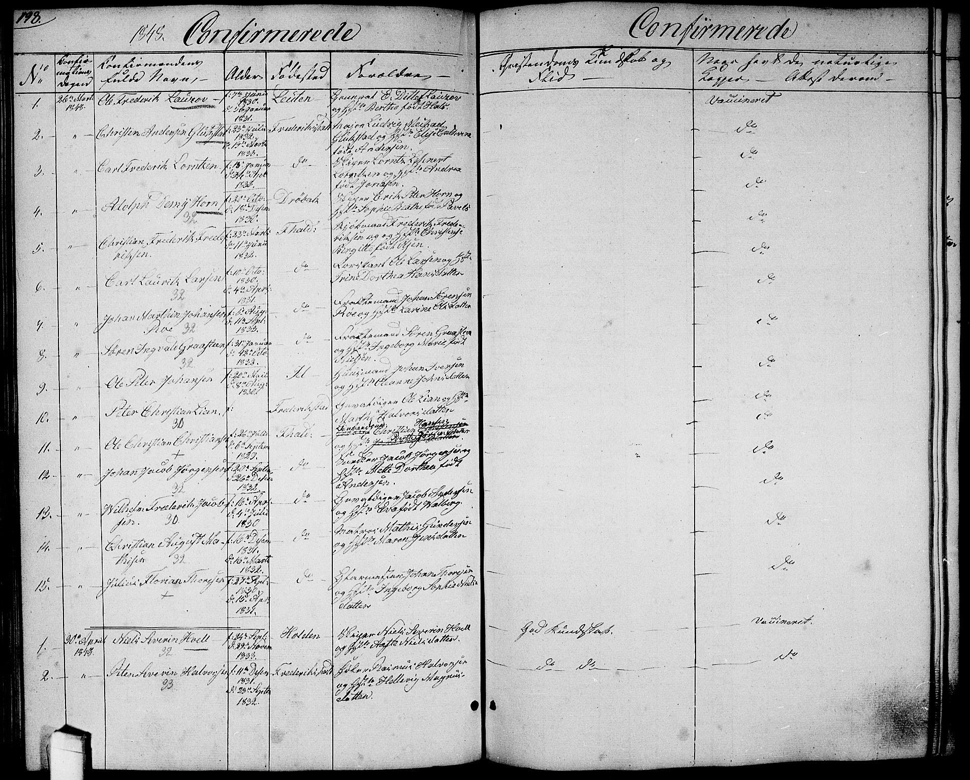Halden prestekontor Kirkebøker, AV/SAO-A-10909/G/Ga/L0004: Klokkerbok nr. 4, 1845-1854, s. 198