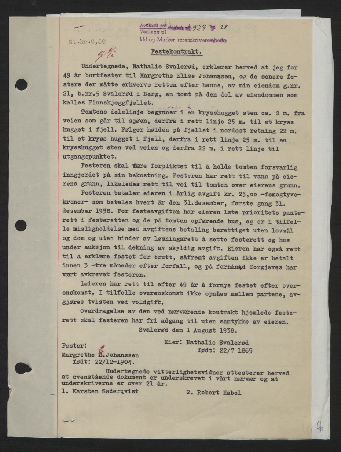 Idd og Marker sorenskriveri, AV/SAO-A-10283/G/Gb/Gbb/L0002: Pantebok nr. A2, 1937-1938, Dagboknr: 929/1938