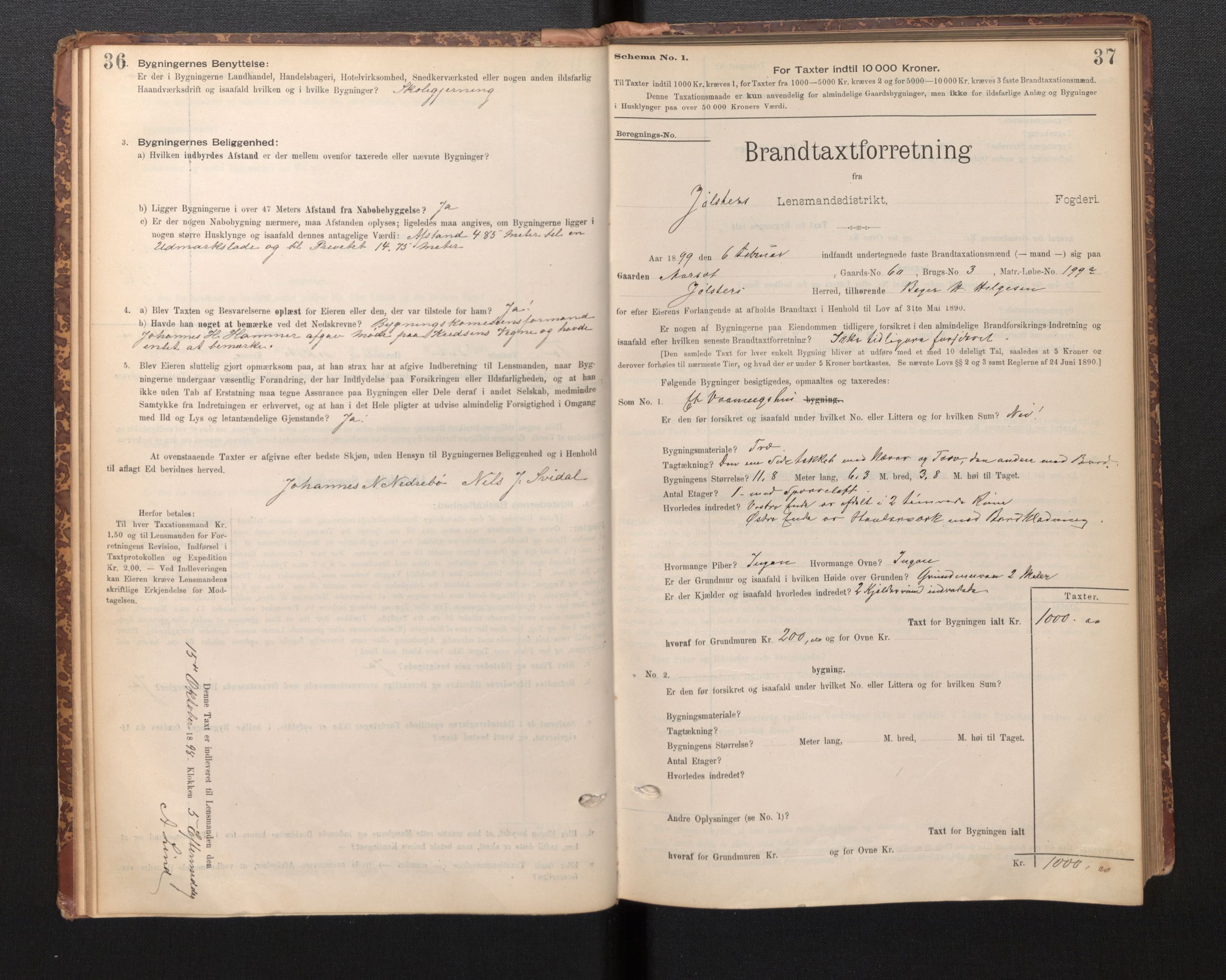 Lensmannen i Jølster, AV/SAB-A-28701/0012/L0004: Branntakstprotokoll, skjematakst, 1895-1923, s. 36-37