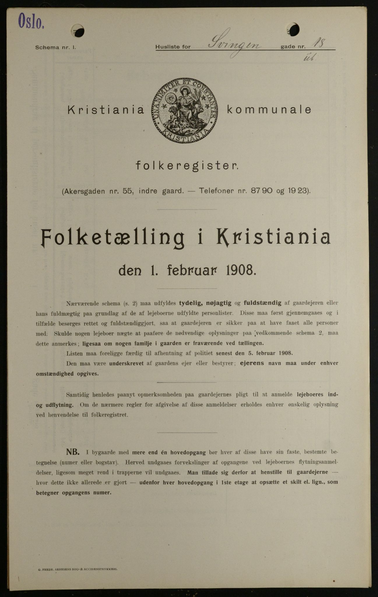 OBA, Kommunal folketelling 1.2.1908 for Kristiania kjøpstad, 1908, s. 95470