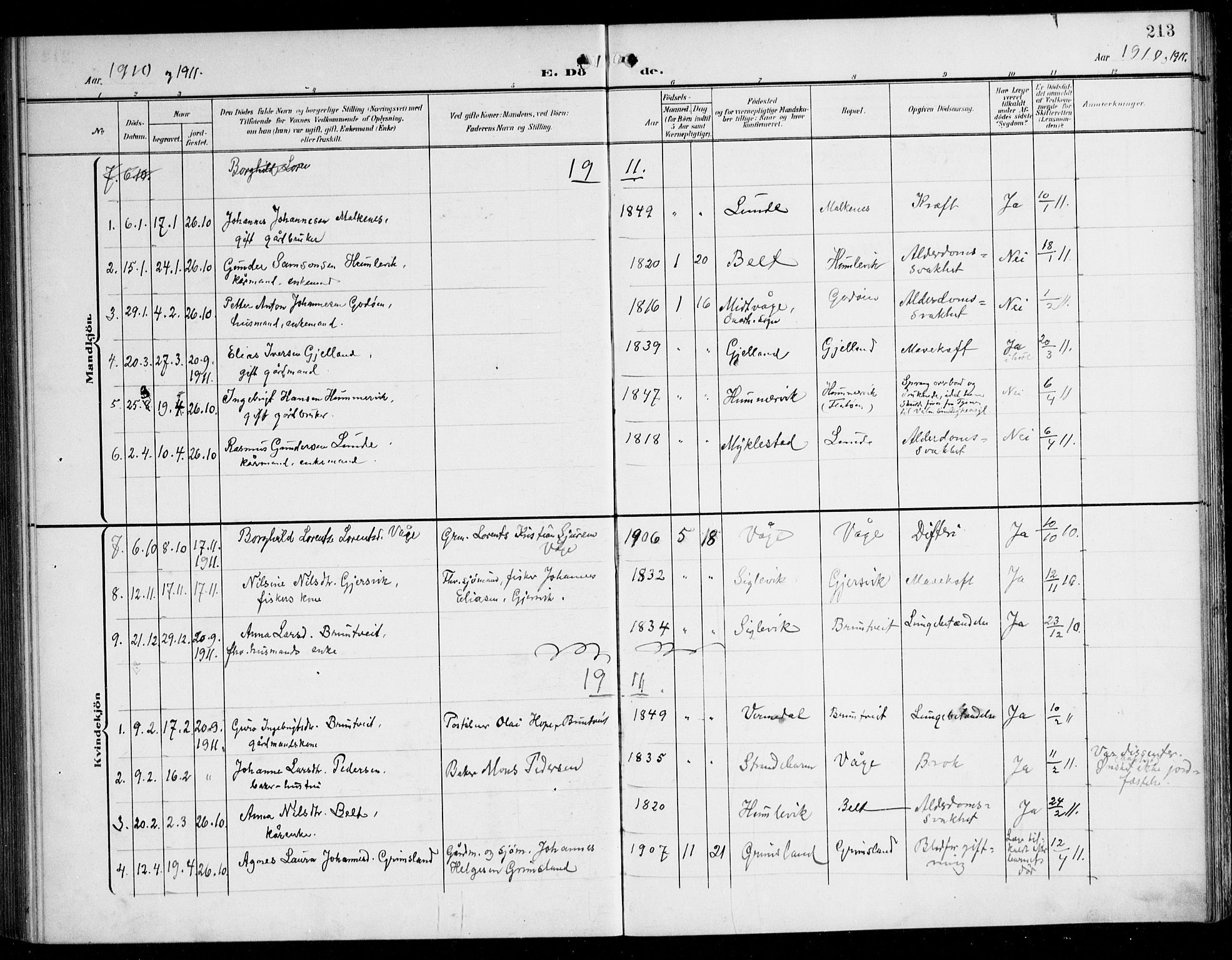 Tysnes sokneprestembete, AV/SAB-A-78601/H/Haa: Ministerialbok nr. B 2, 1907-1925, s. 213