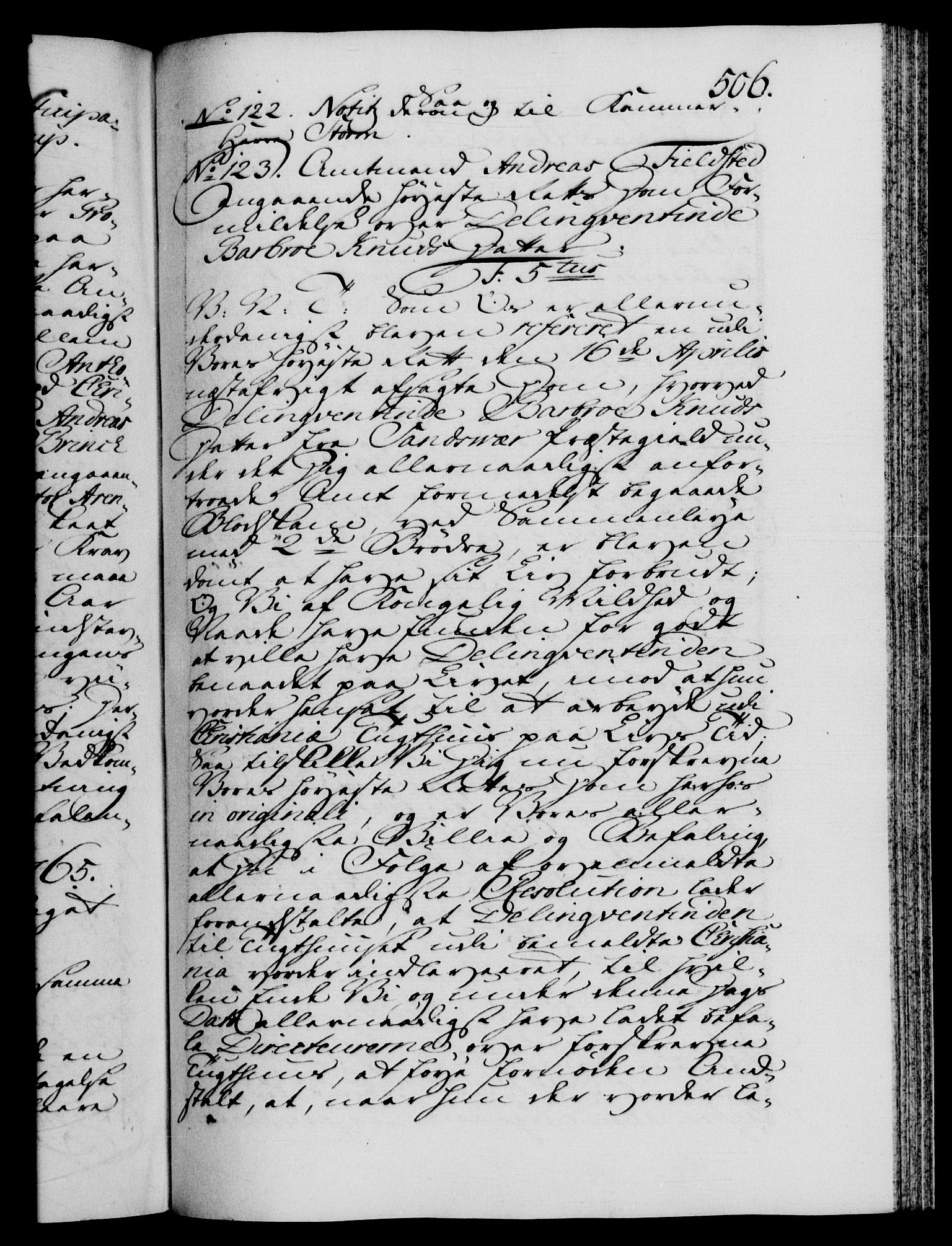 Danske Kanselli 1572-1799, AV/RA-EA-3023/F/Fc/Fca/Fcab/L0037: Norske tegnelser, 1762-1766, s. 506a