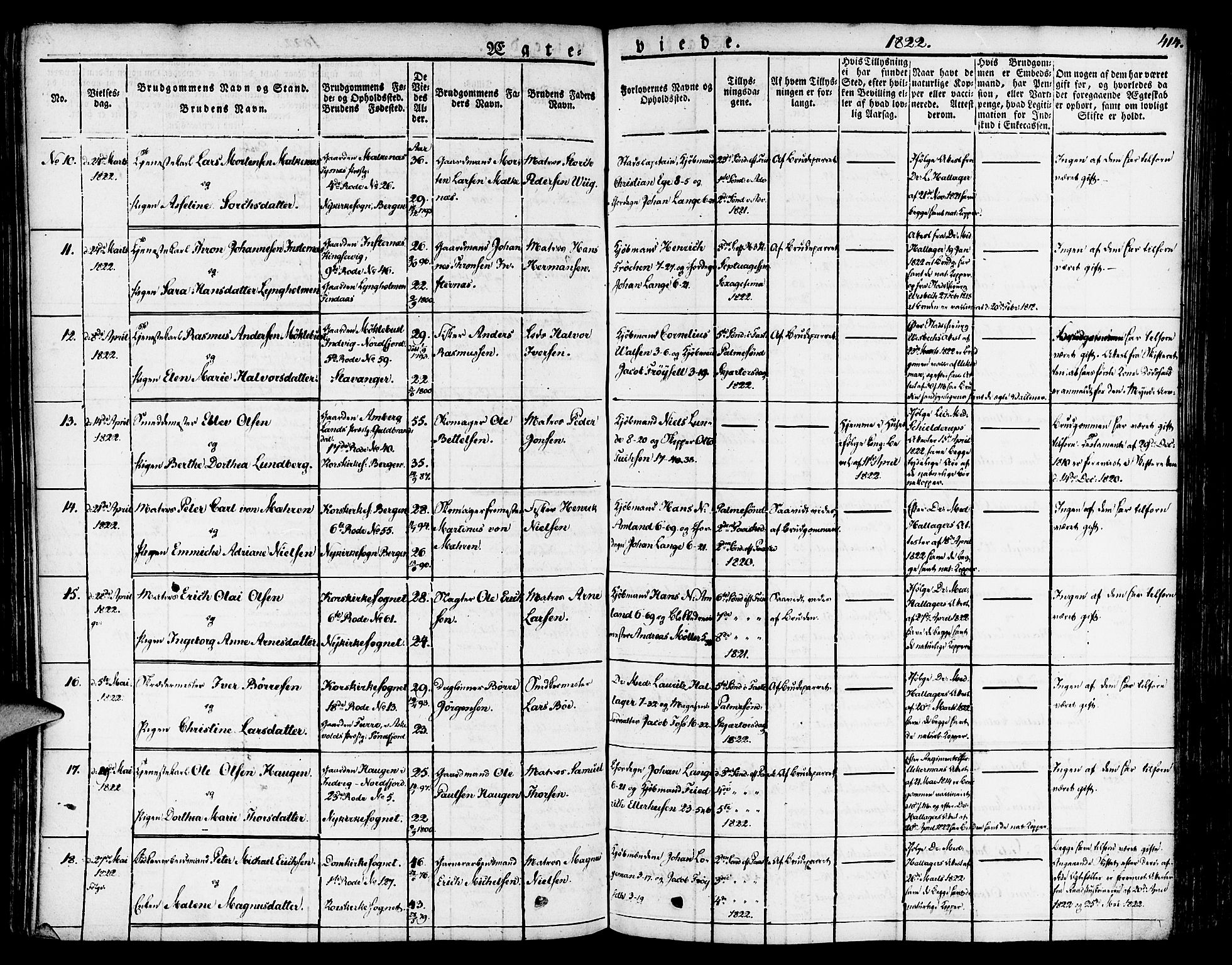Nykirken Sokneprestembete, AV/SAB-A-77101/H/Haa/L0012: Ministerialbok nr. A 12, 1821-1844, s. 414