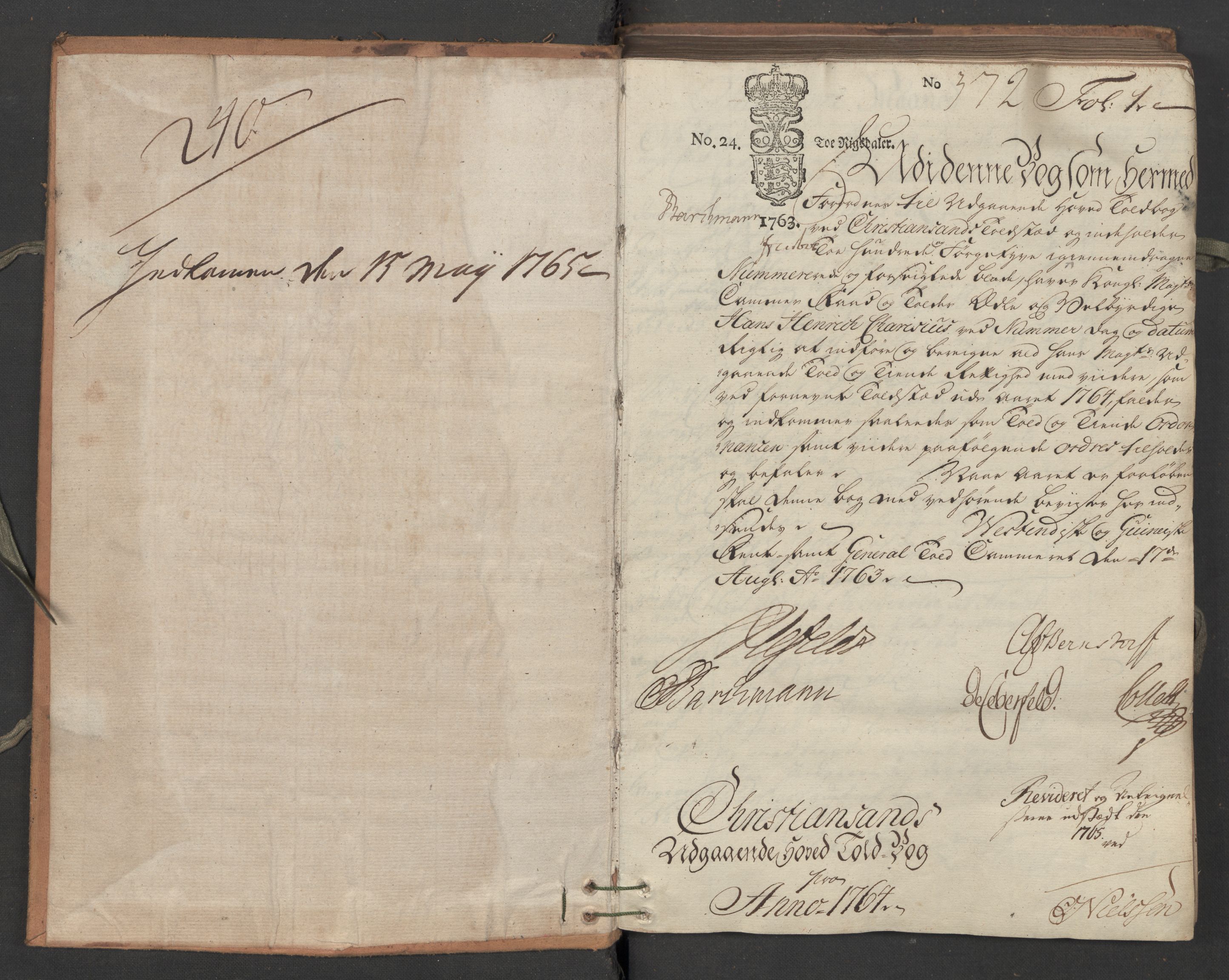 Generaltollkammeret, tollregnskaper, AV/RA-EA-5490/R16/L0055/0001: Tollregnskaper Kristiansand / Utgående hovedtollbok, 1764, s. uindeksert