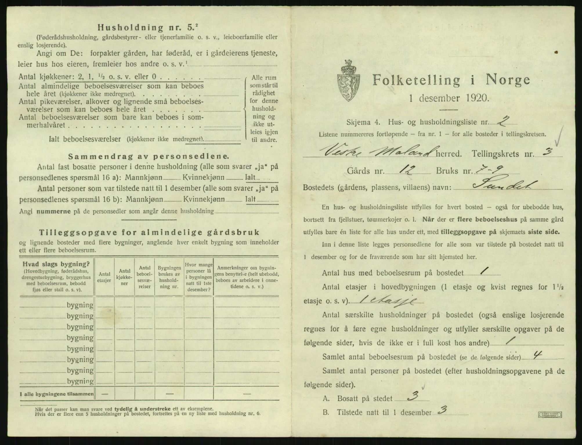 SAK, Folketelling 1920 for 0926 Vestre Moland herred, 1920, s. 527